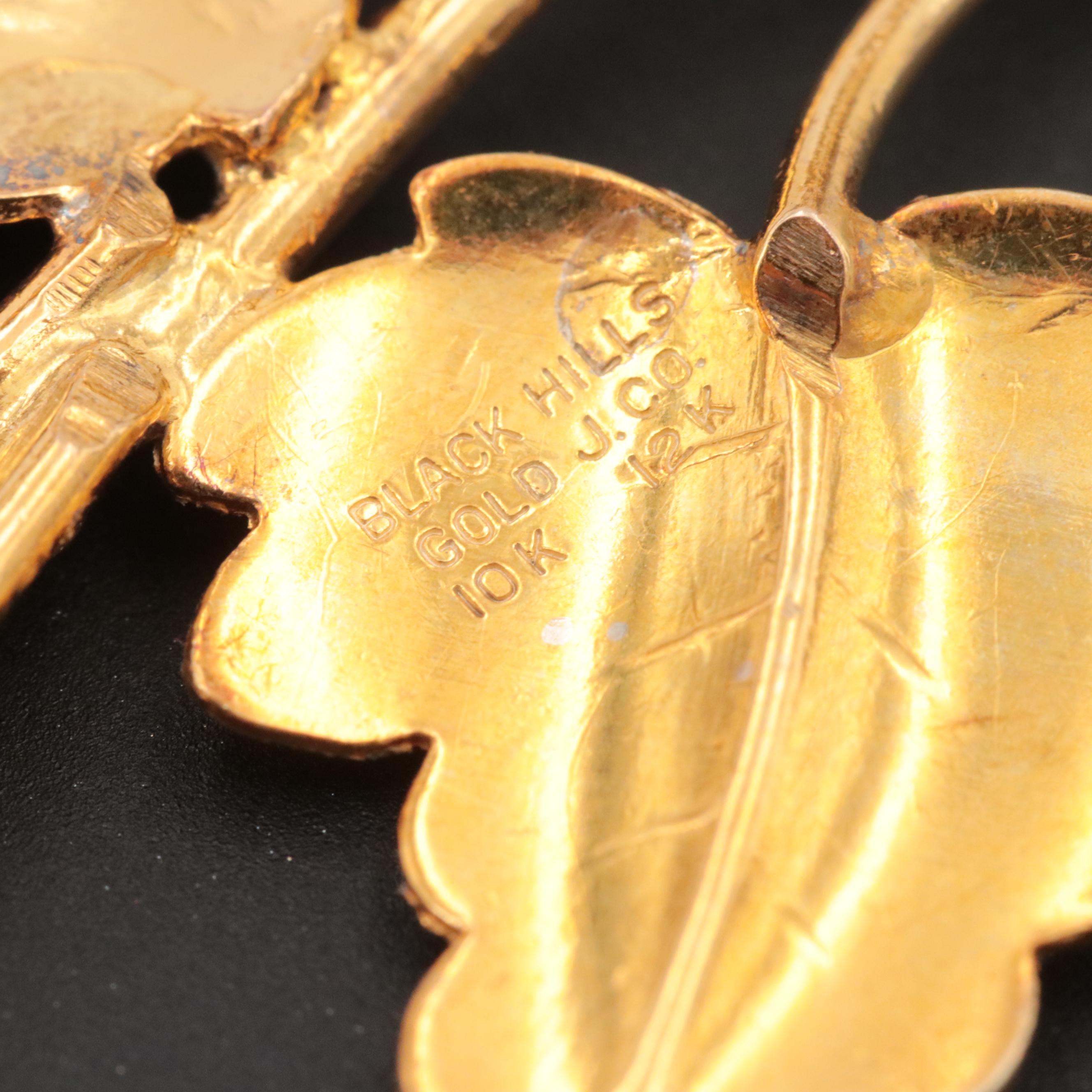 Black Hills Gold 10K Gold Leaf Motif Brooch with 12K Rose and Green Gold Accents