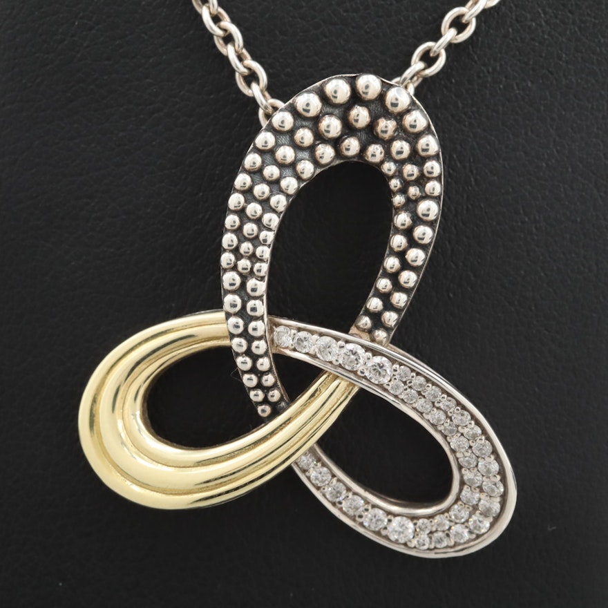 Lagos Sterling Silver Diamond Knot Pendant Necklace with 18K Accents