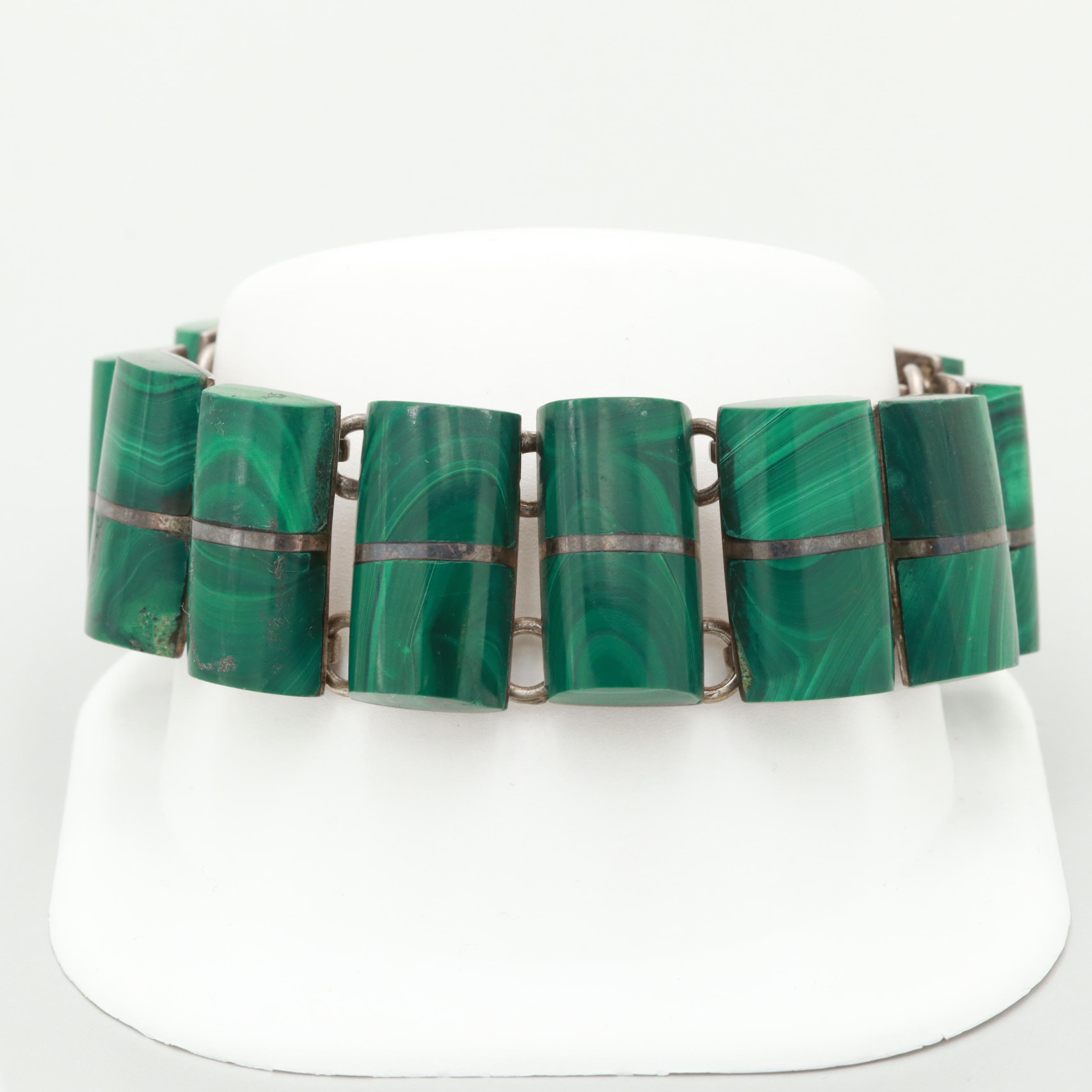 Vintage Mexican Sterling Silver Malachite Bracelet