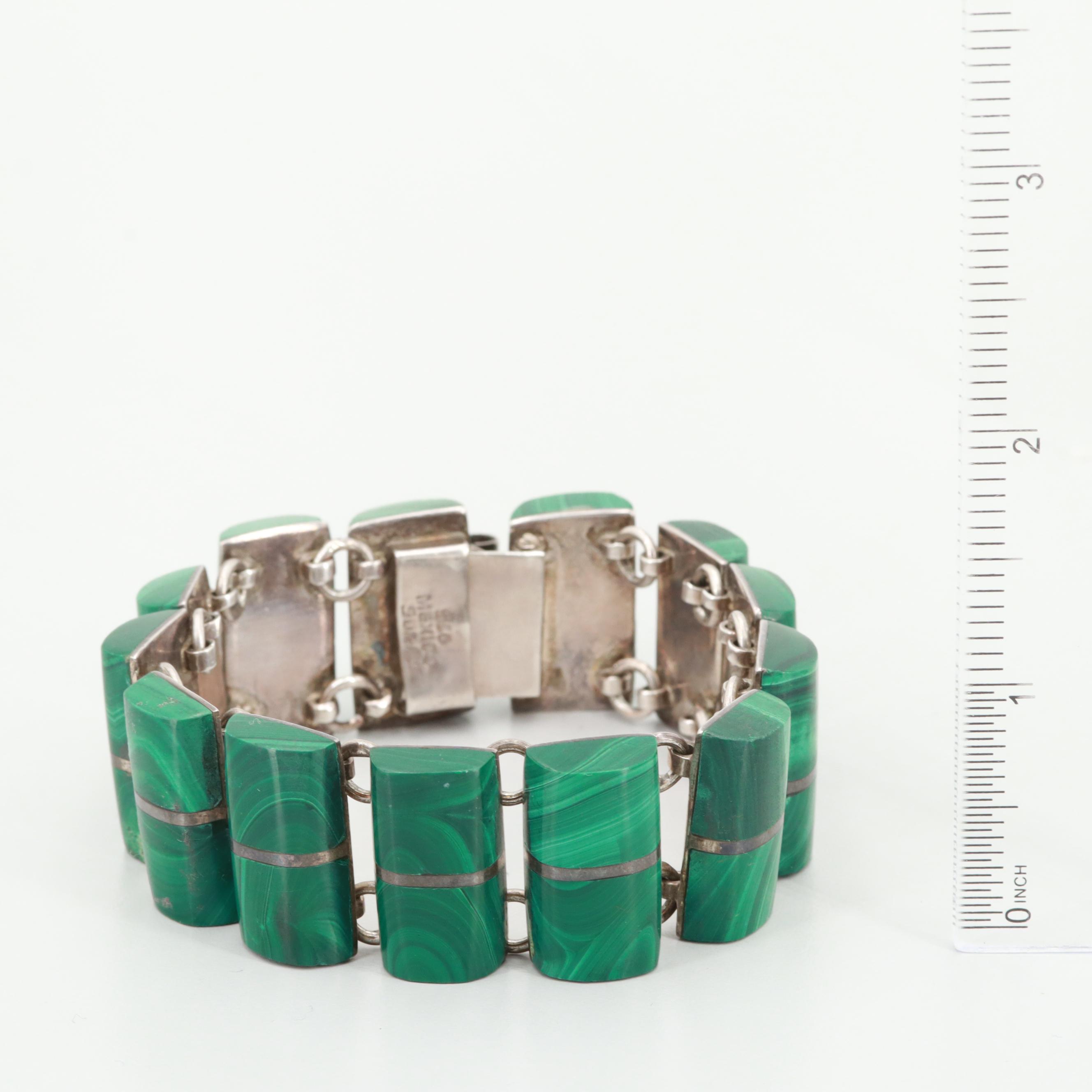 Vintage Mexican Sterling Silver Malachite Bracelet