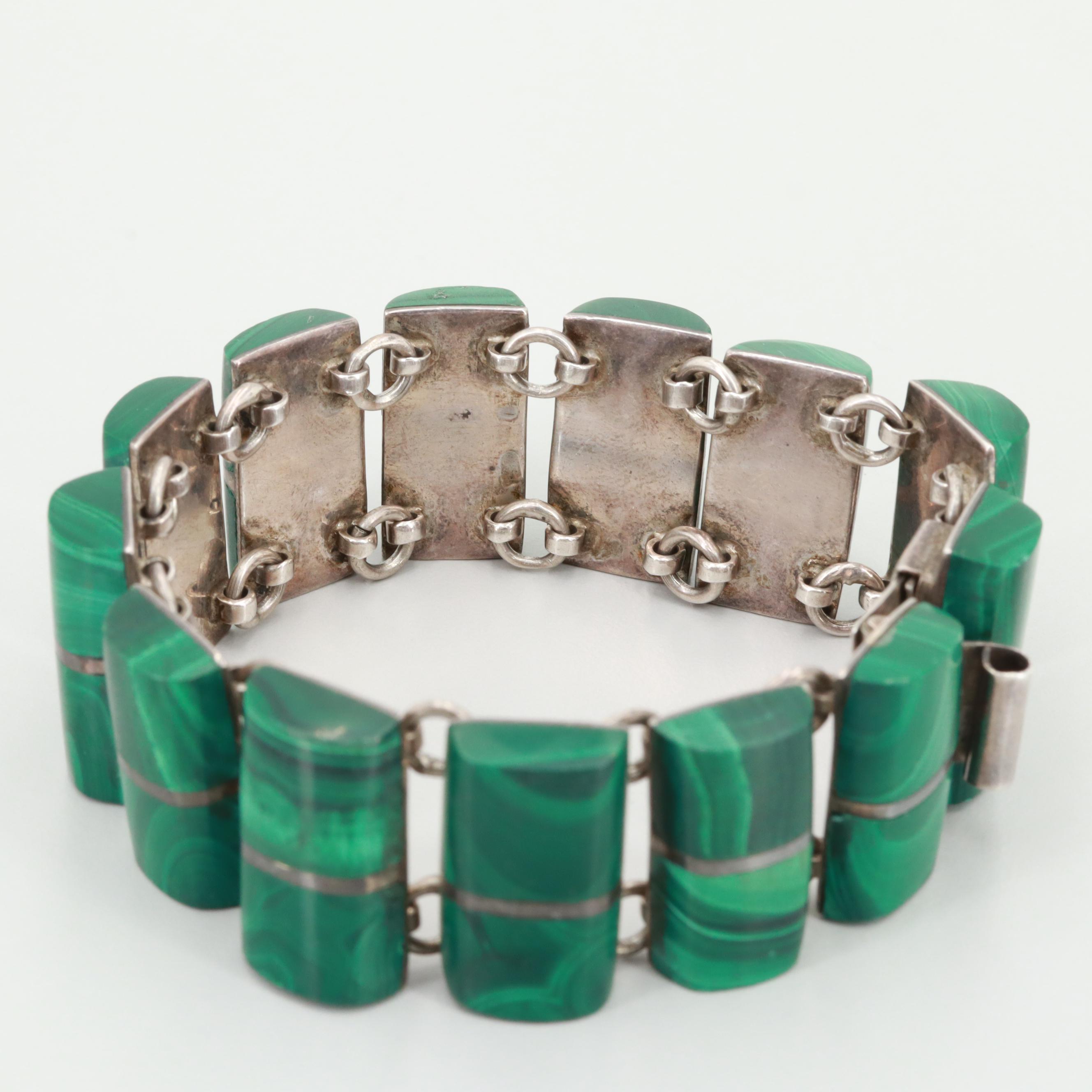 Vintage Mexican Sterling Silver Malachite Bracelet
