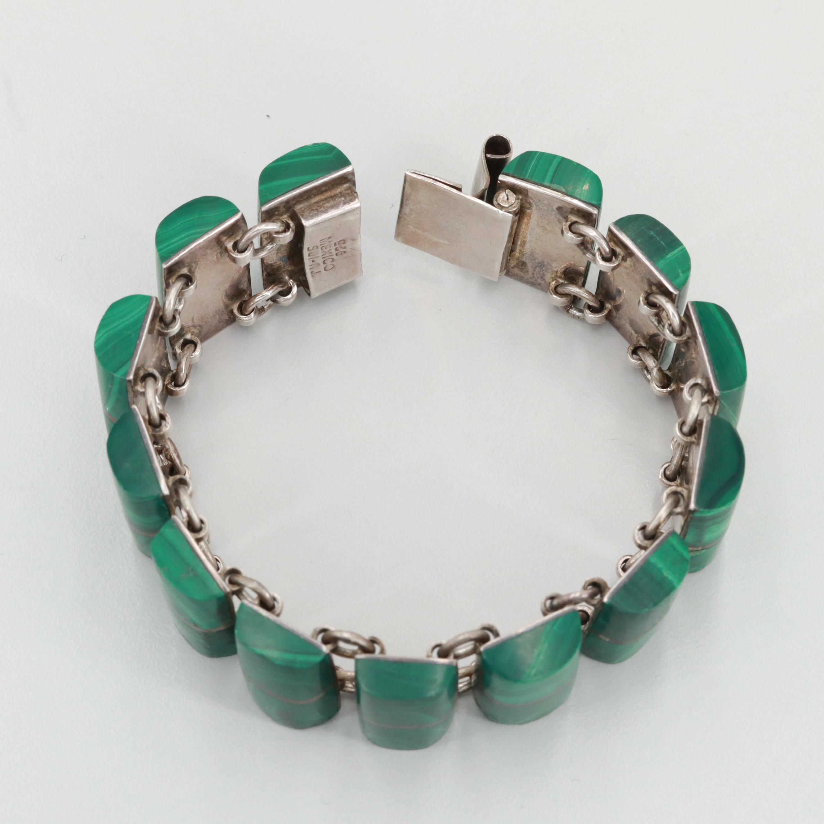 Vintage Mexican Sterling Silver Malachite Bracelet