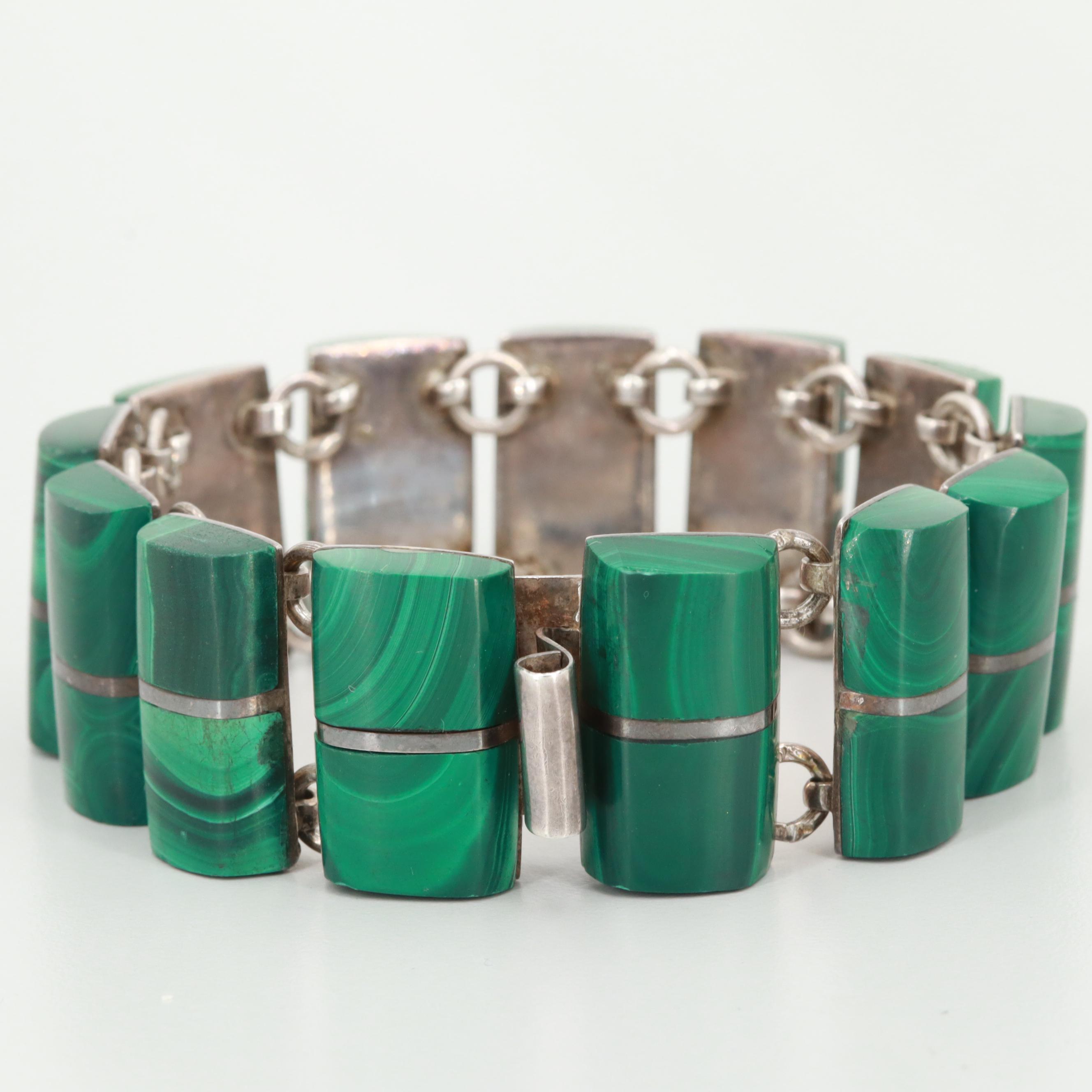 Vintage Mexican Sterling Silver Malachite Bracelet