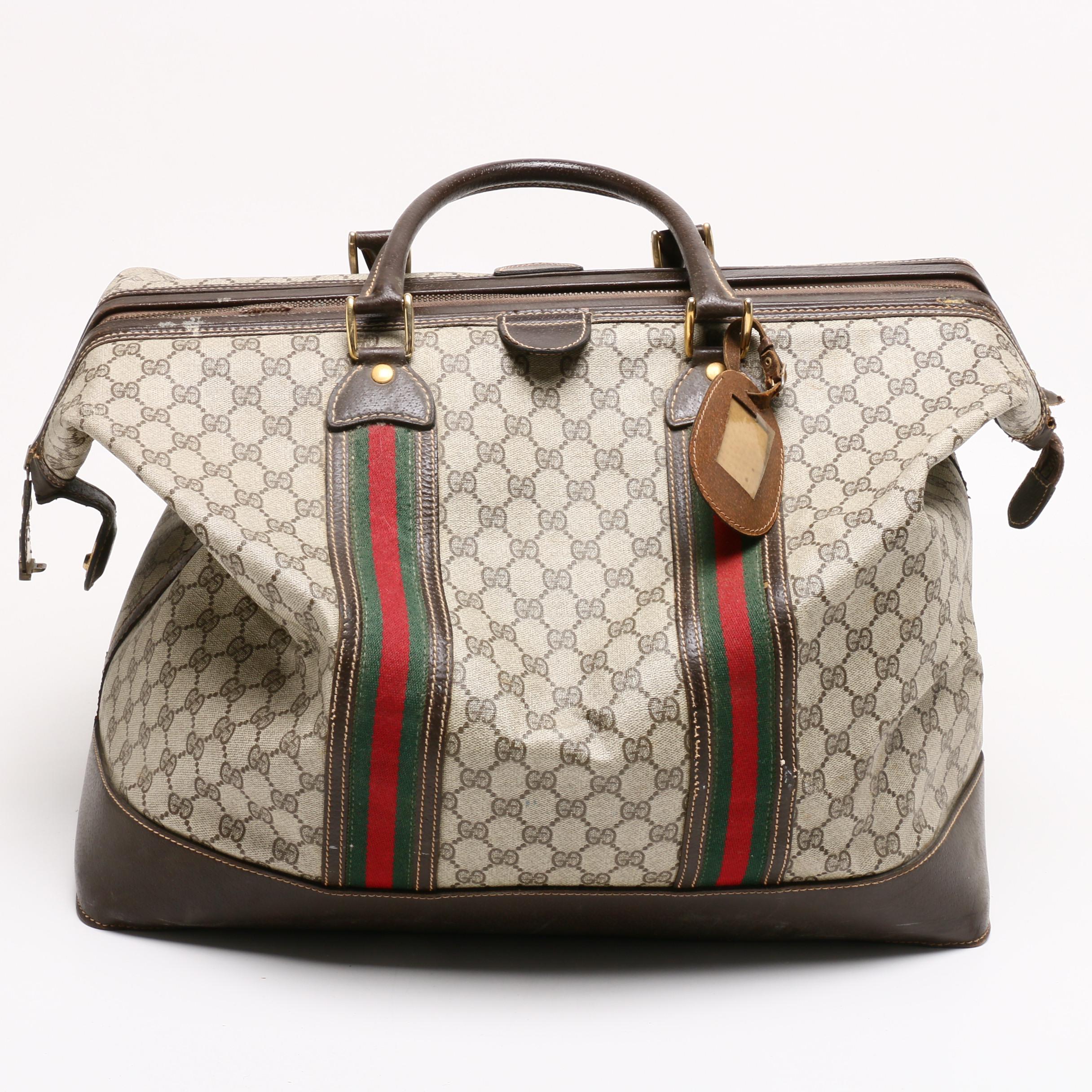 Gucci GG Supreme Canvas Boston Sherry Web Duffle and Weekender Bag, Circa 1970