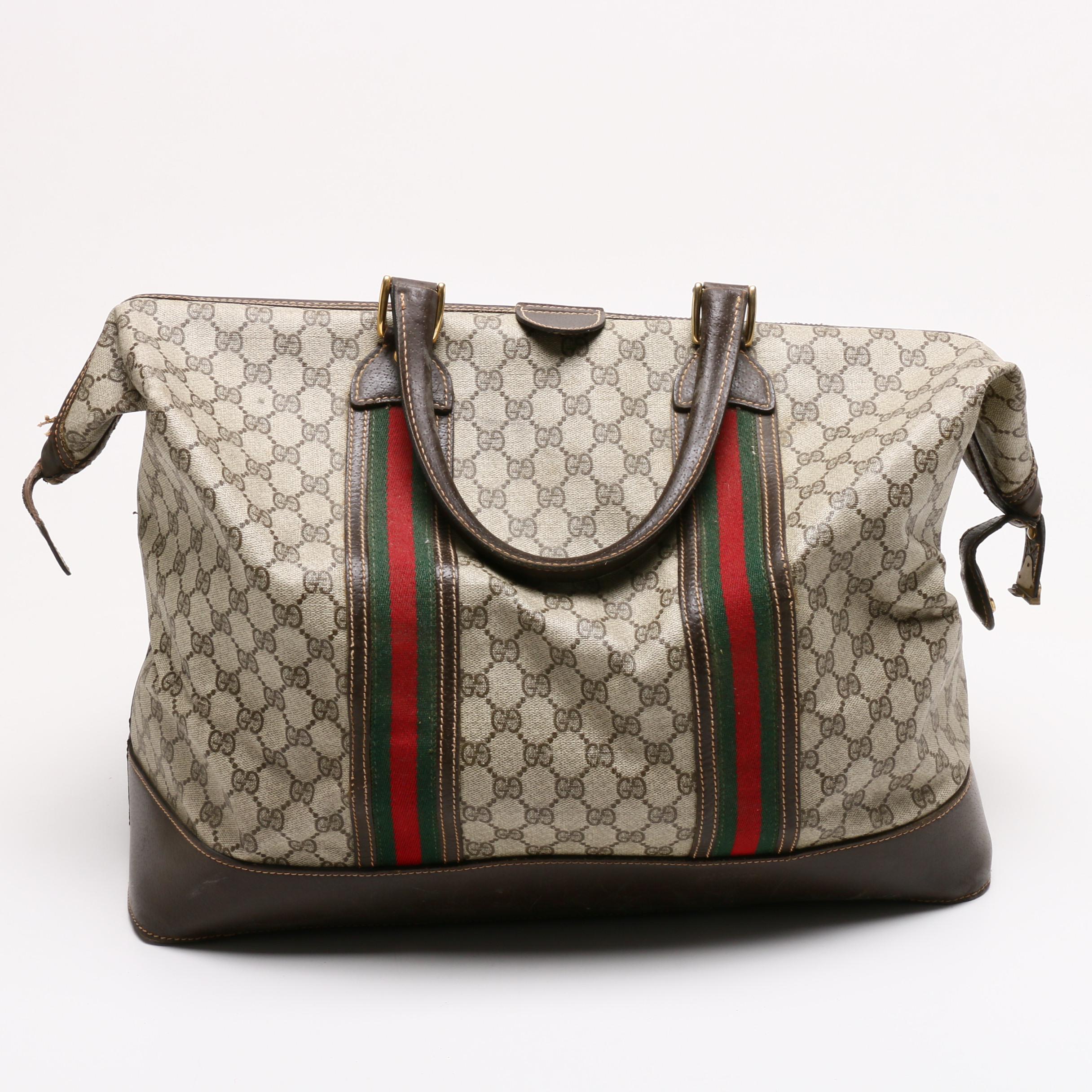 Gucci GG Supreme Canvas Boston Sherry Web Duffle and Weekender Bag, Circa 1970