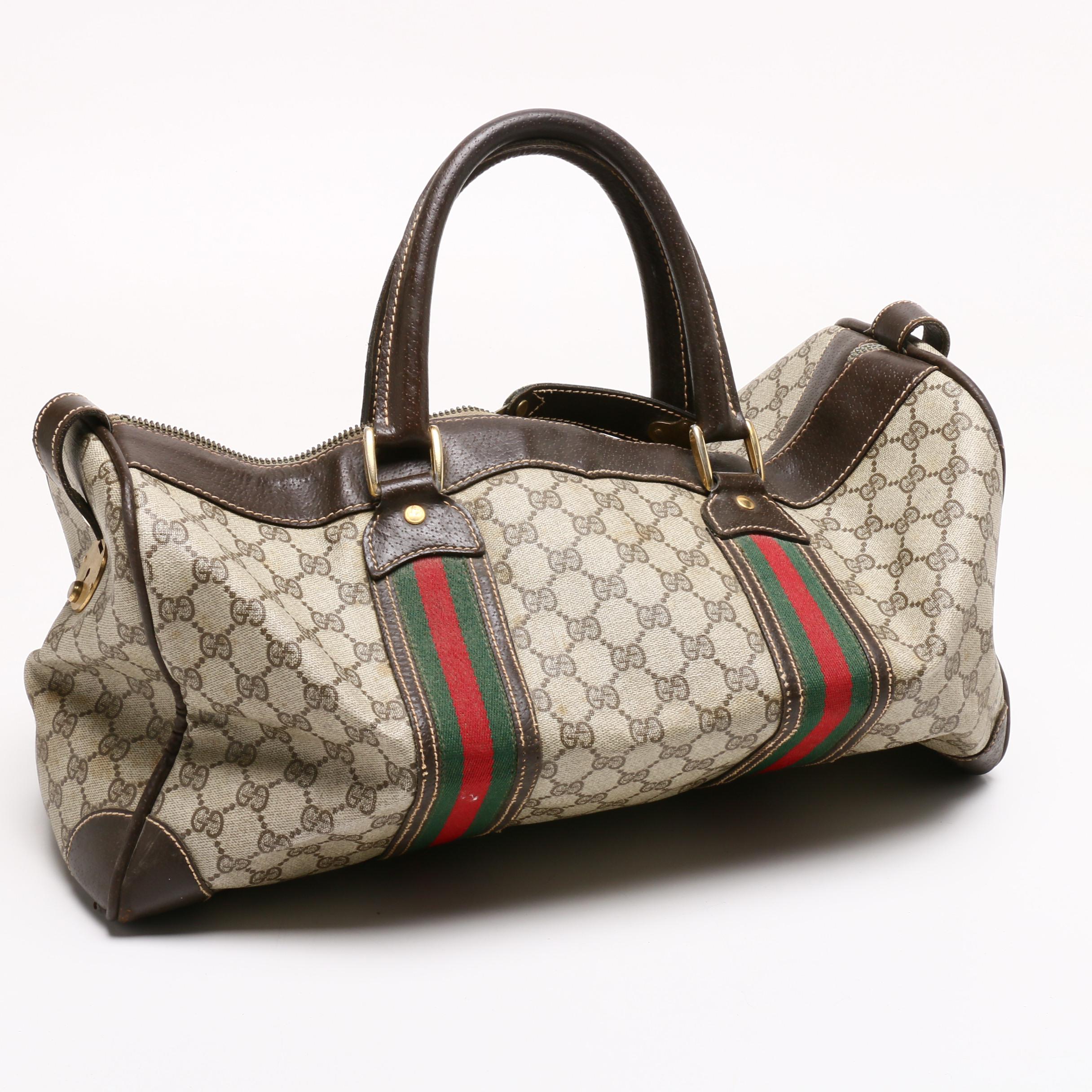 Gucci GG Supreme Canvas Boston Sherry Web Duffle and Weekender Bag, Circa 1970