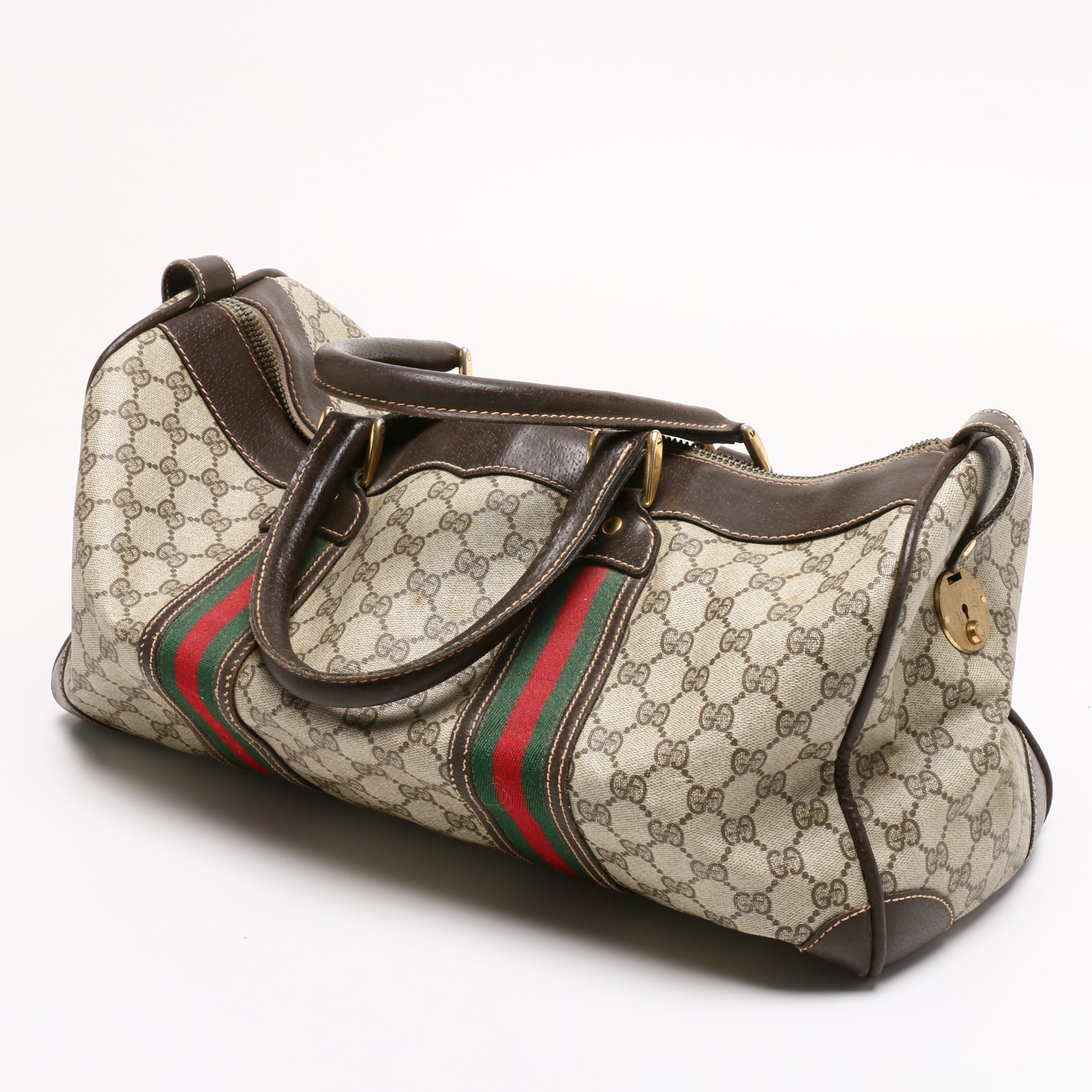 Gucci GG Supreme Canvas Boston Sherry Web Duffle and Weekender Bag, Circa 1970