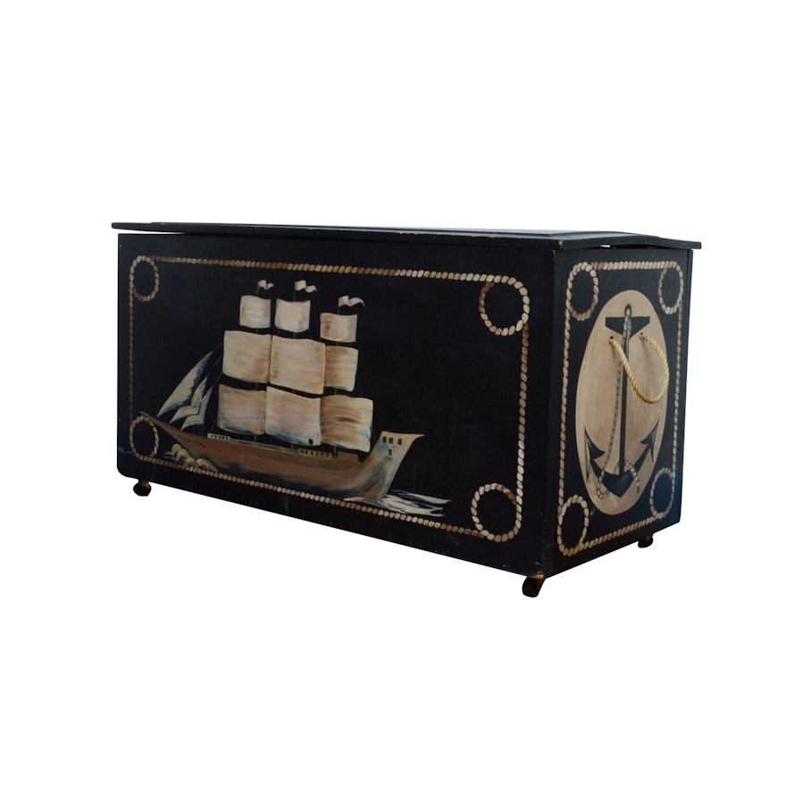 Wooden Nautical Blanket Chest