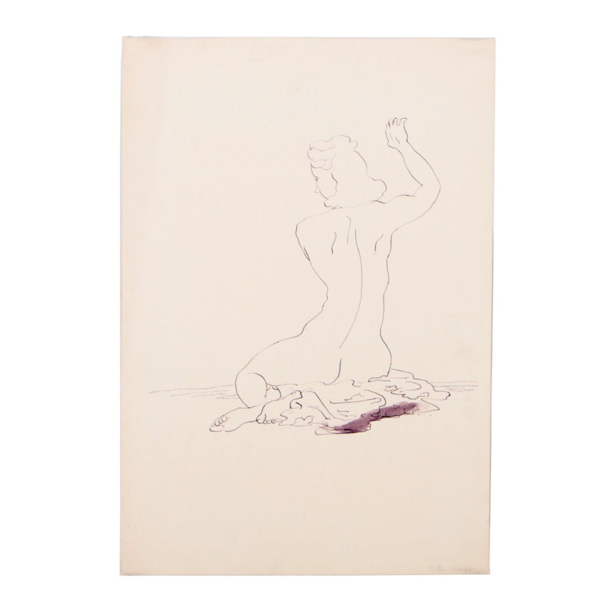 Milton Weiss Ink Figural Drawing of Female Nude