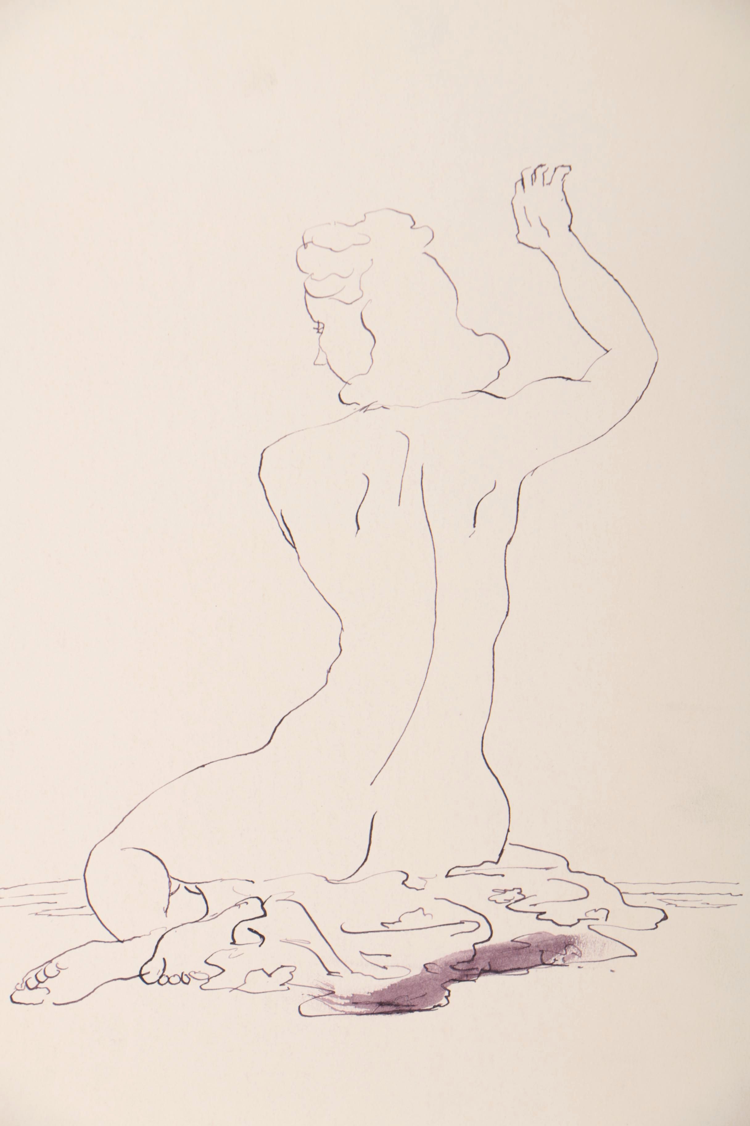Milton Weiss Ink Figural Drawing of Female Nude