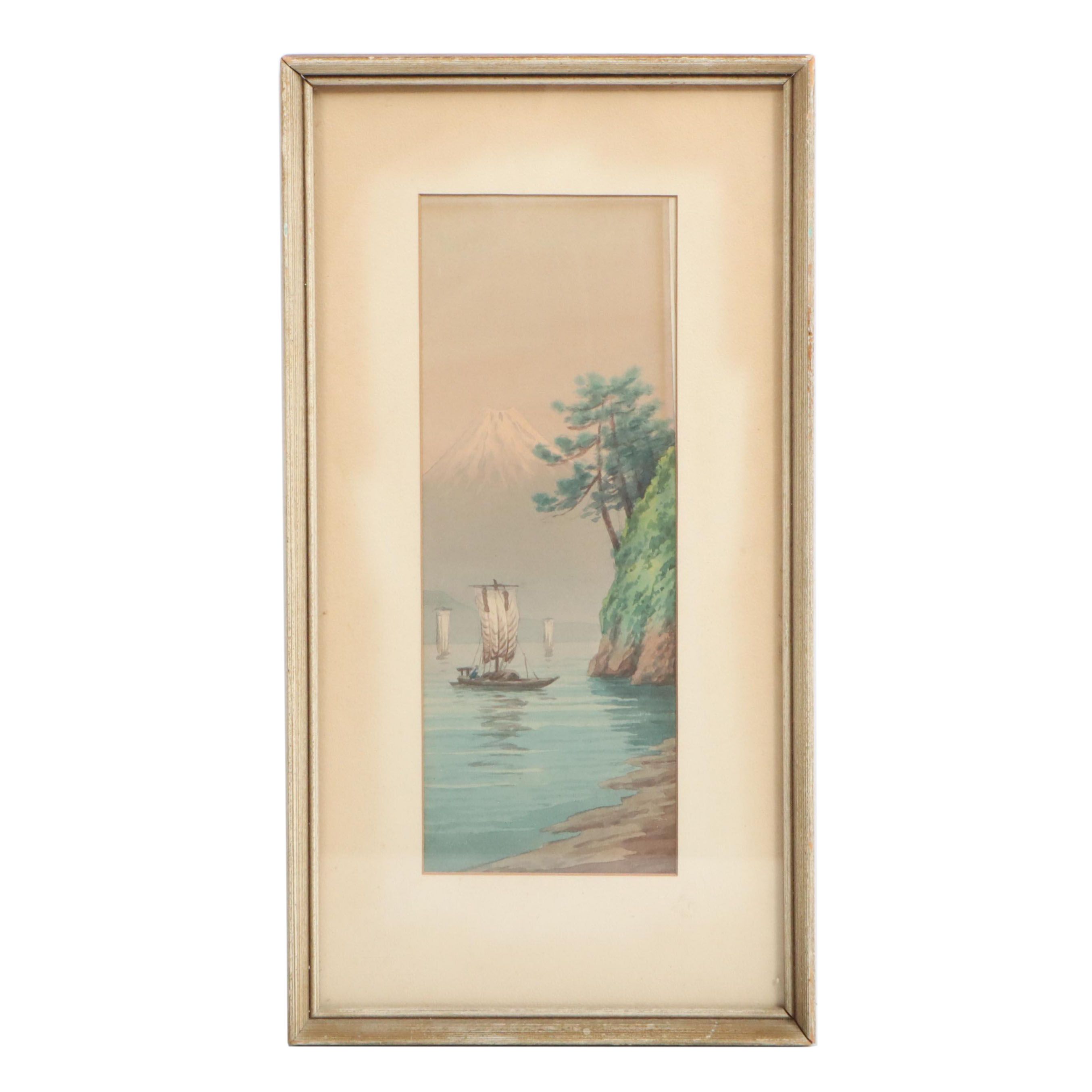 Japanese Mid 20th Century Mt. Fuji Watercolor Painting