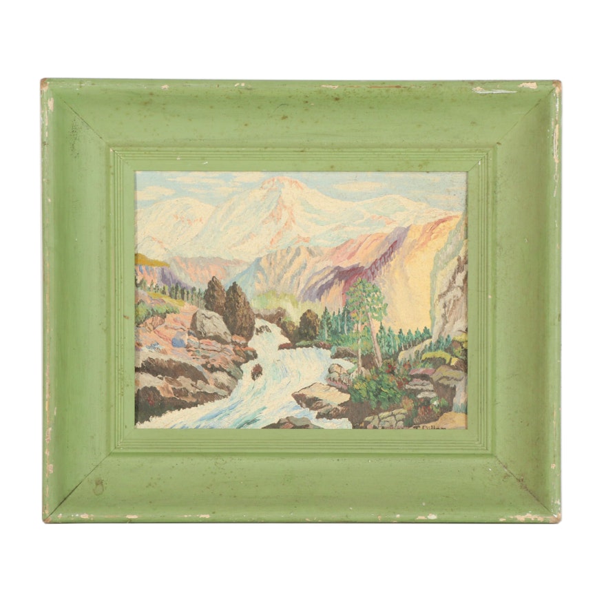 Mid 20th Century Mountain Landscape Oil Painting