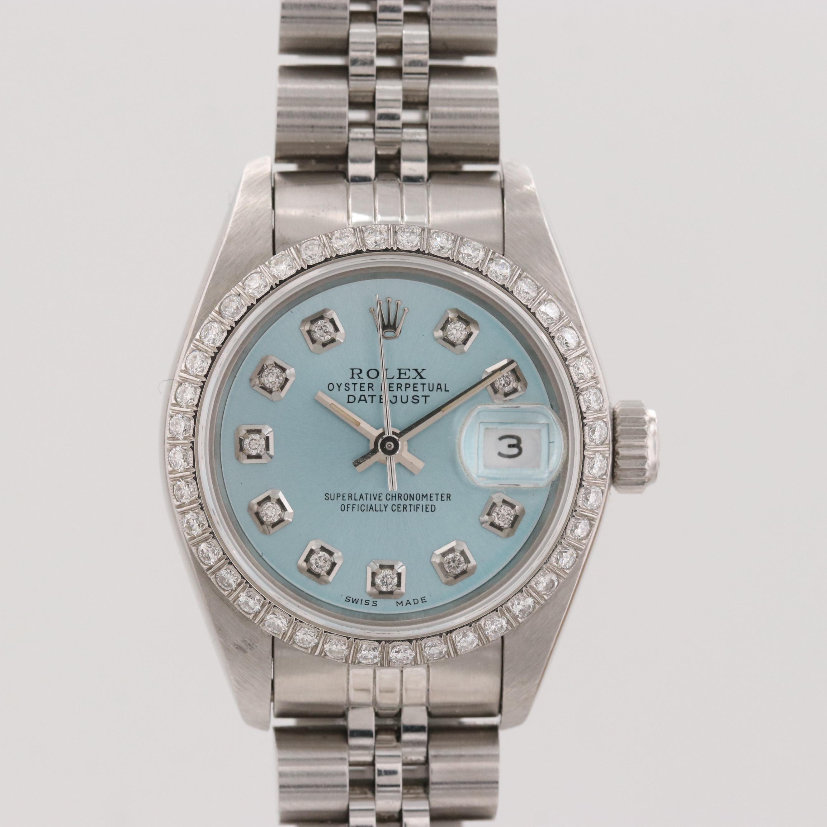 Rolex Datejust Stainless Steel Watch With Diamond Dial and Bezel, 1993
