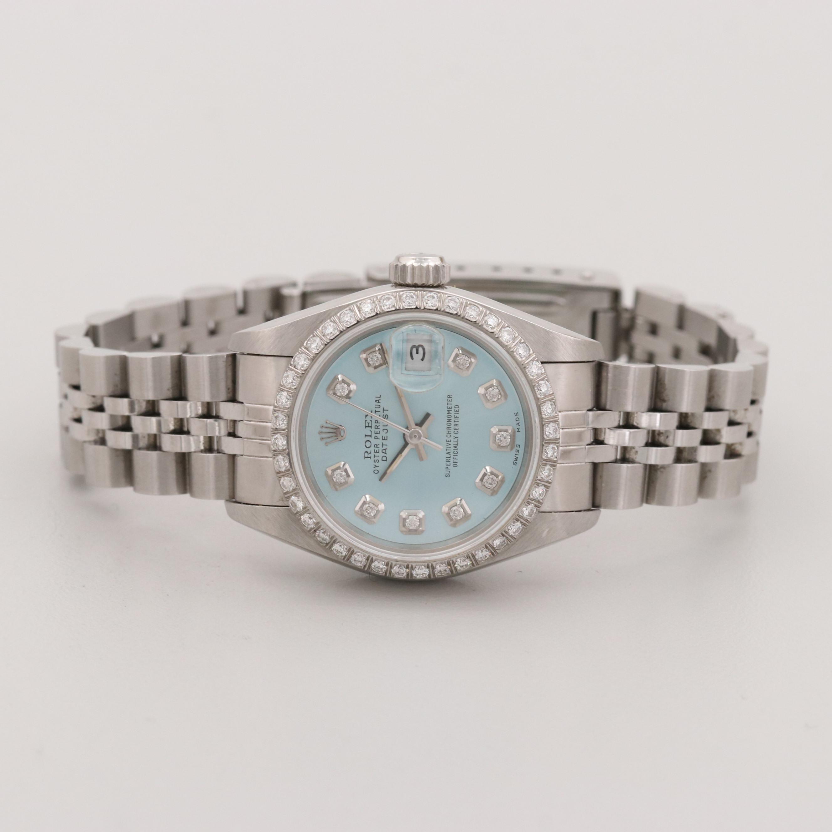 Rolex Datejust Stainless Steel Watch With Diamond Dial and Bezel, 1993