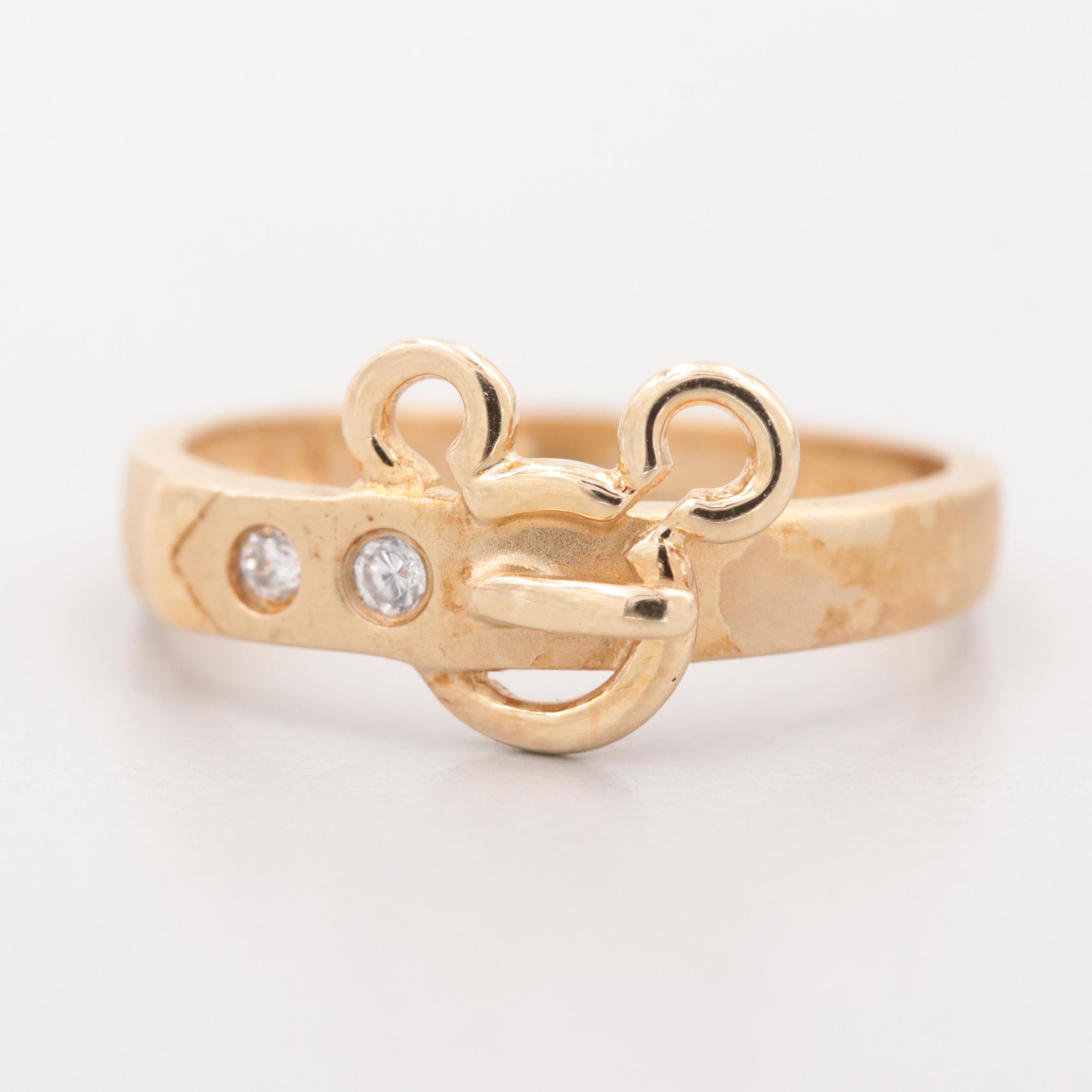 Disney 14K Yellow Gold Cubic Zirconia Mickey Mouse Buckle Ring