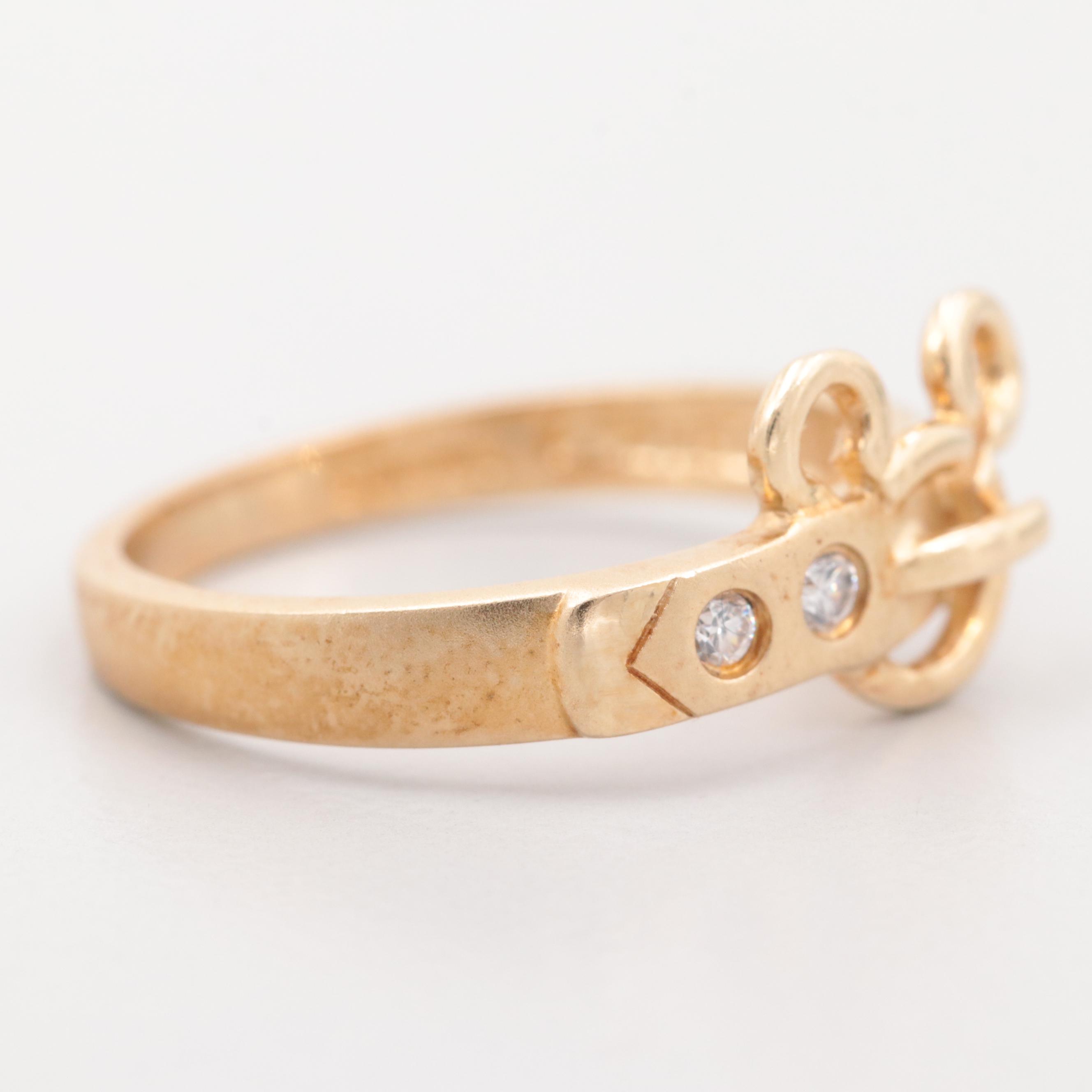 Disney 14K Yellow Gold Cubic Zirconia Mickey Mouse Buckle Ring