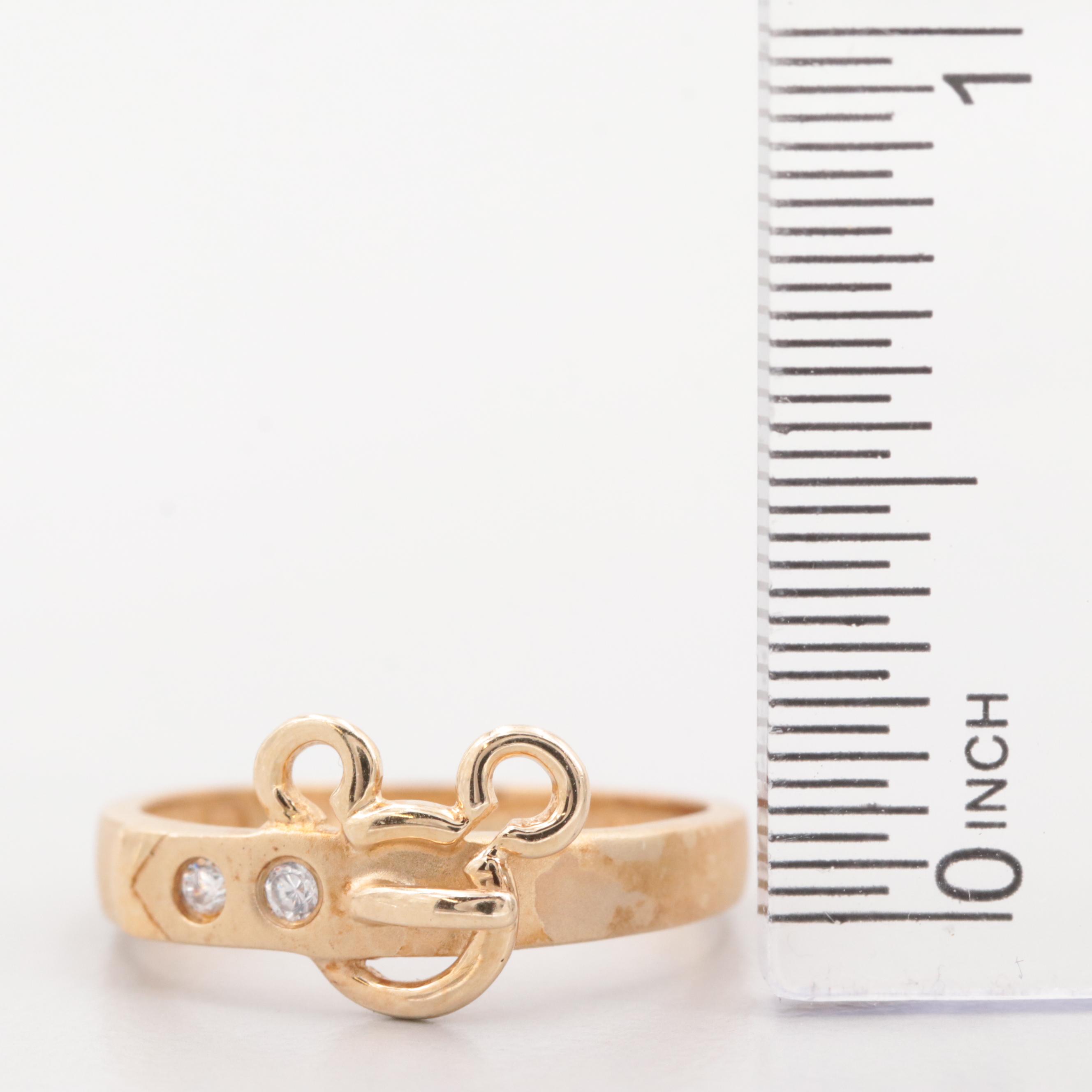 Disney 14K Yellow Gold Cubic Zirconia Mickey Mouse Buckle Ring