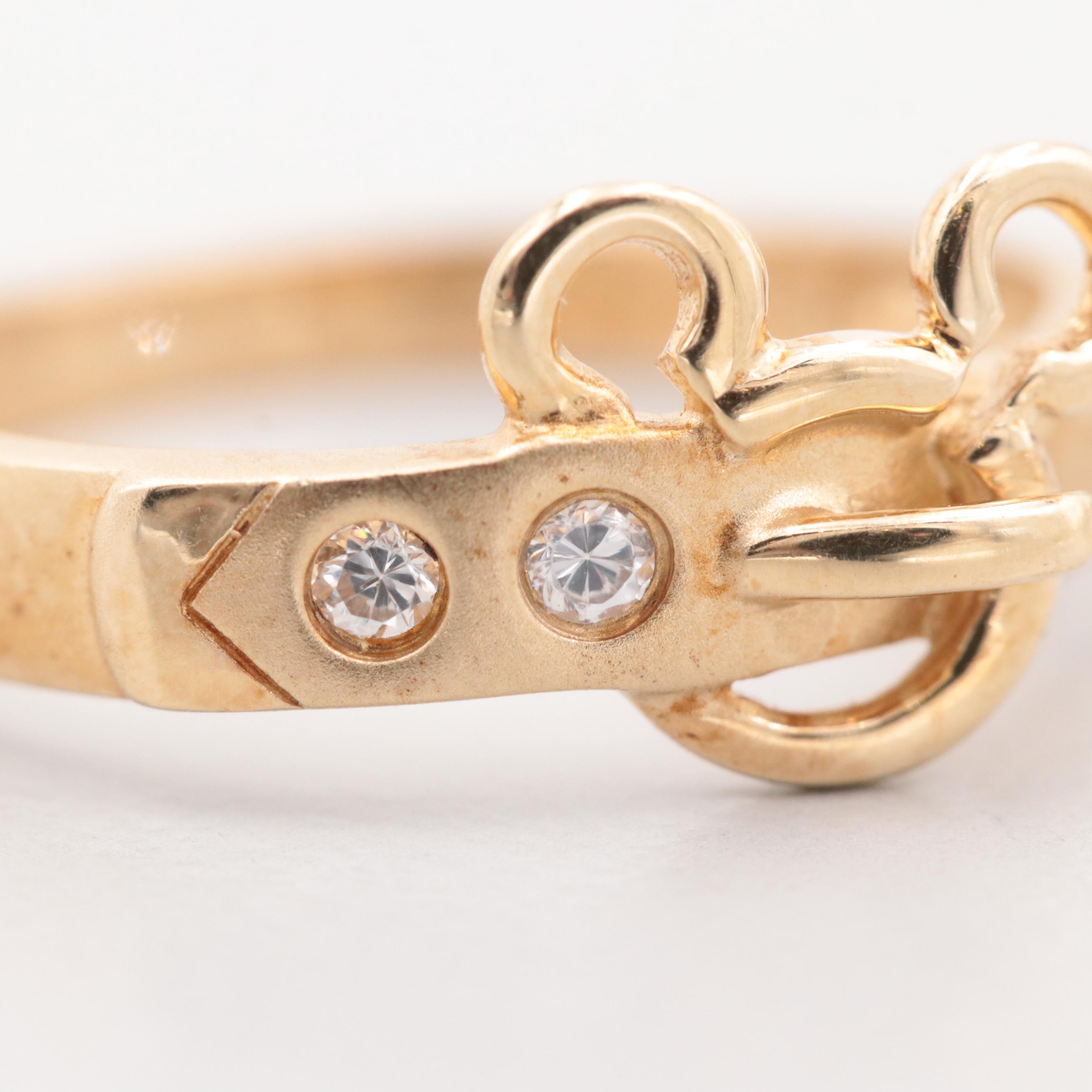 Disney 14K Yellow Gold Cubic Zirconia Mickey Mouse Buckle Ring