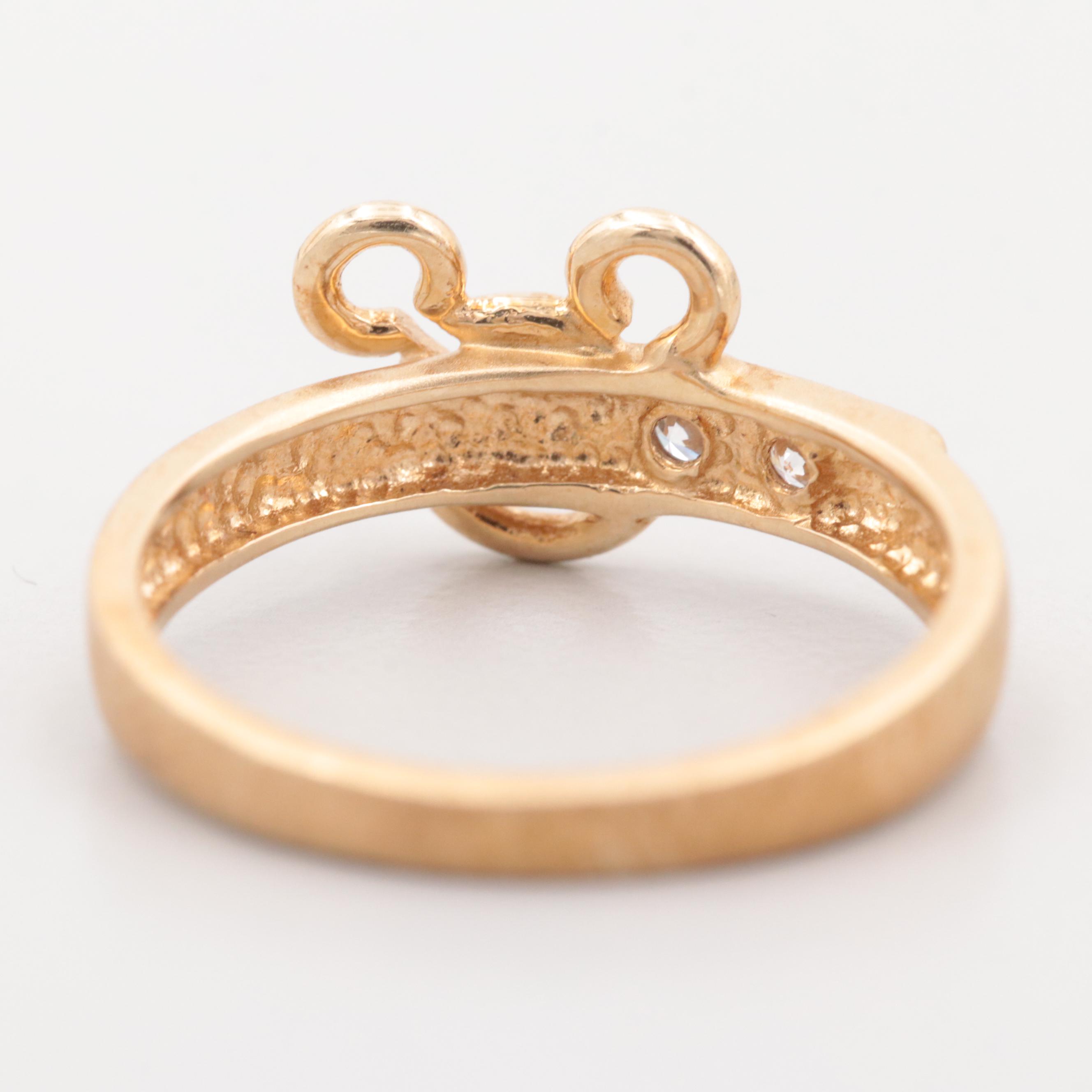 Disney 14K Yellow Gold Cubic Zirconia Mickey Mouse Buckle Ring