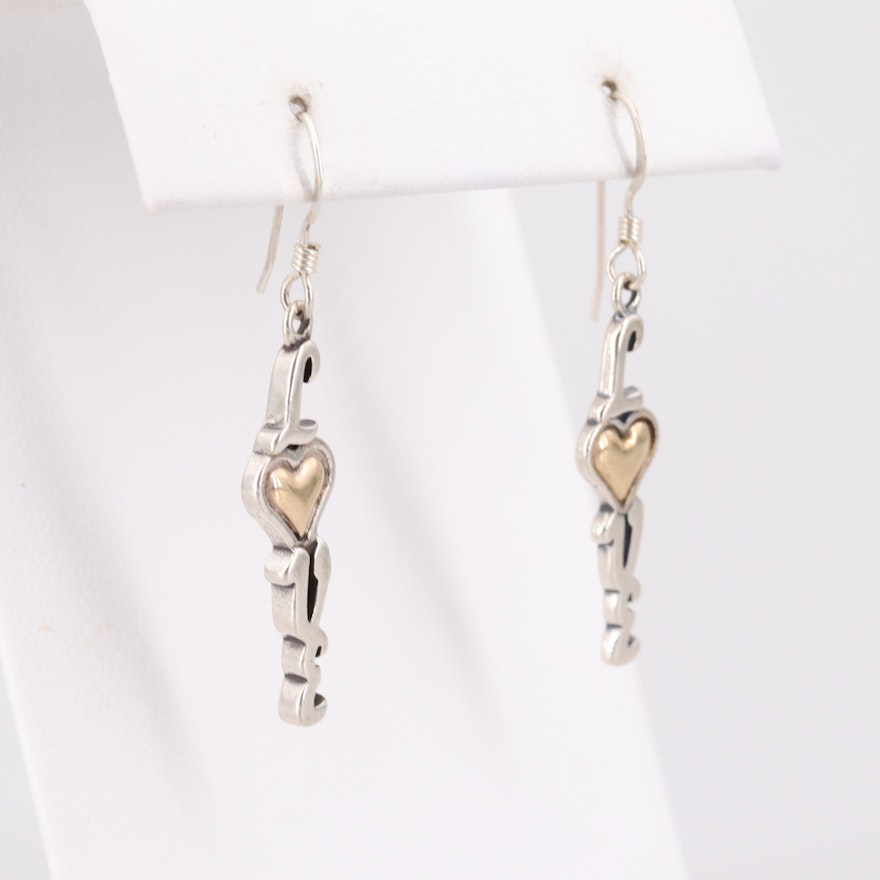 Sterling Silver "Love" Dangle Earrings with 14K Yellow Gold Accents