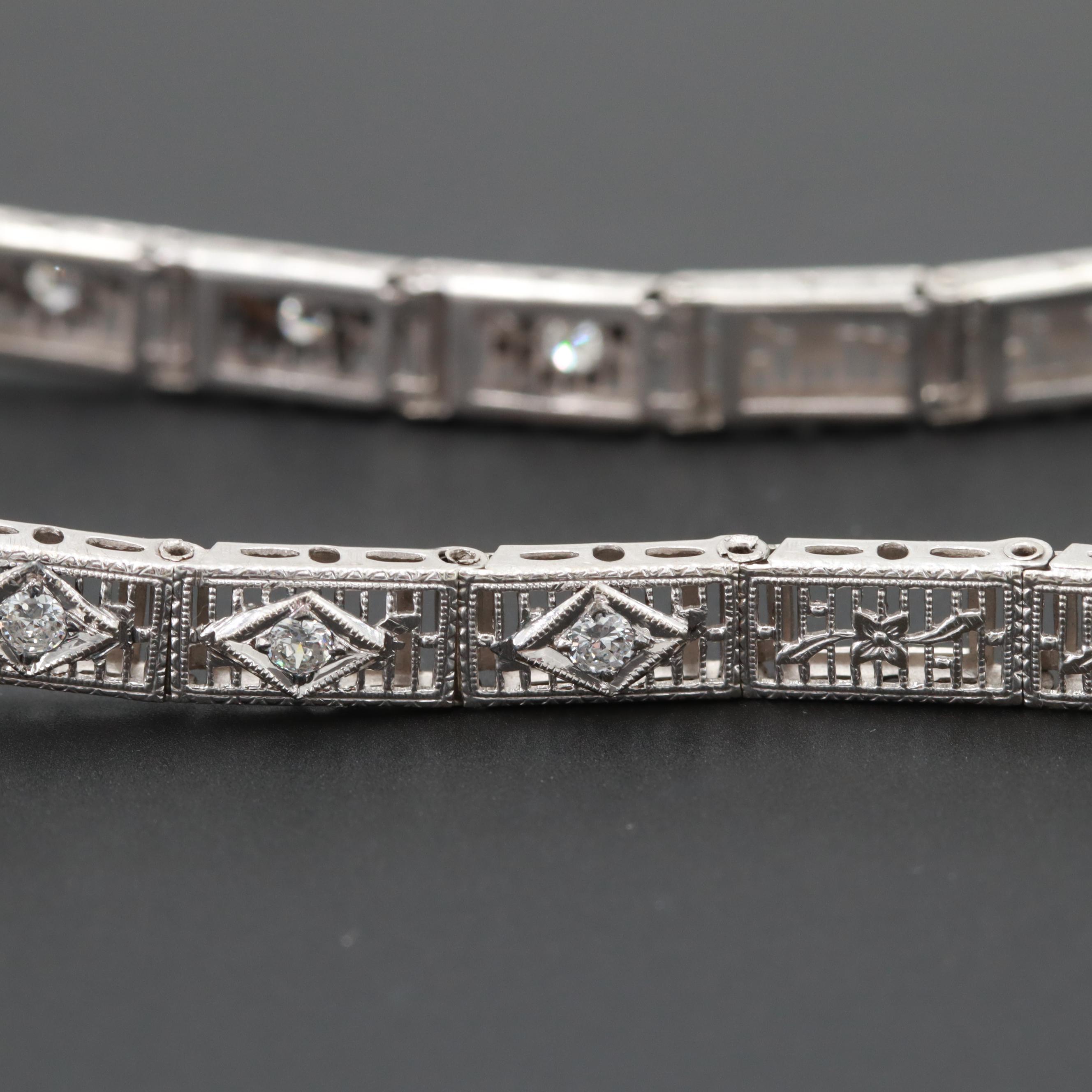 Art Deco 14K White Gold Diamond and Synthetic Sapphire Bracelet