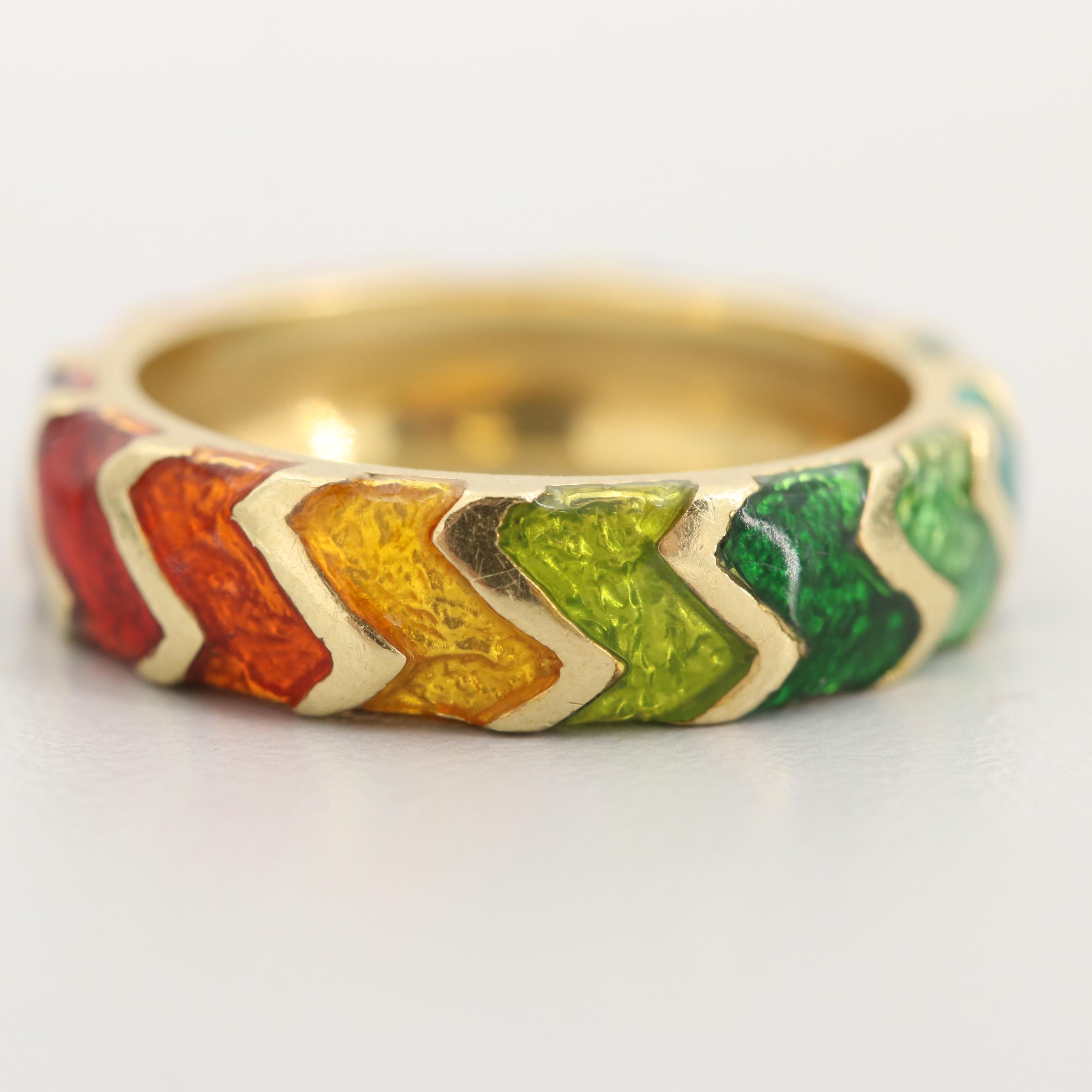 Hidalgo 18K Yellow Gold Band with Rainbow Colored Enamel Accents