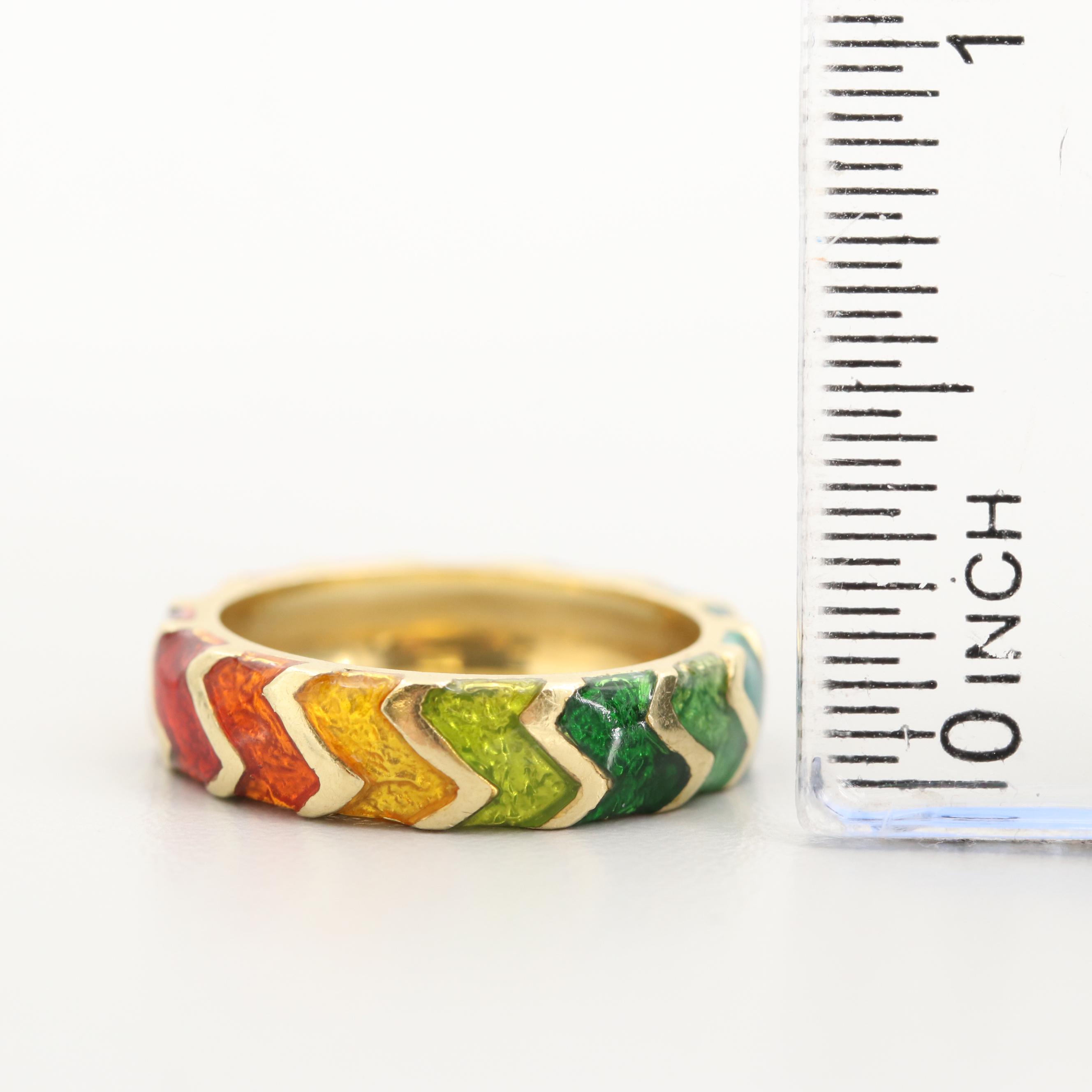 Hidalgo 18K Yellow Gold Band with Rainbow Colored Enamel Accents