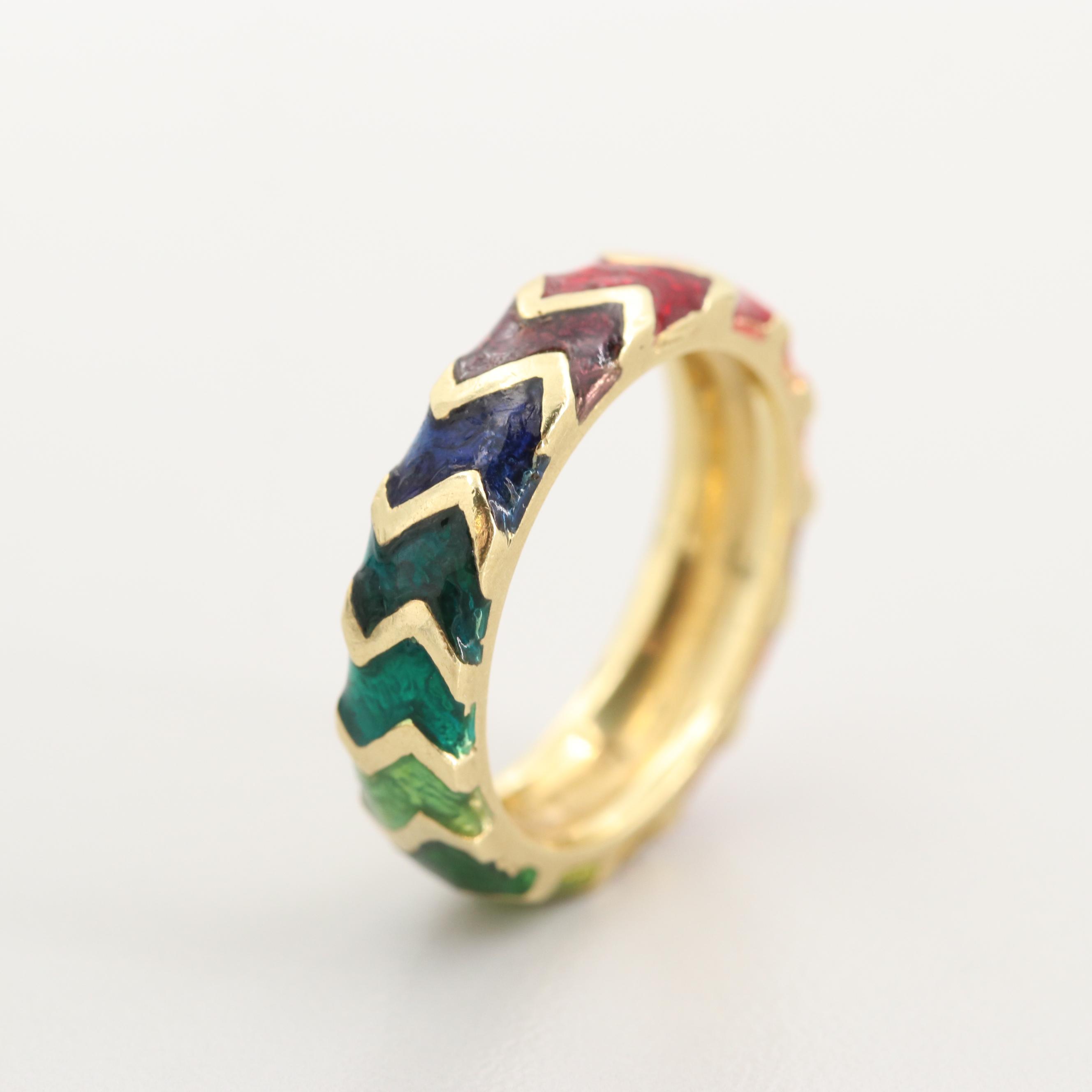 Hidalgo 18K Yellow Gold Band with Rainbow Colored Enamel Accents