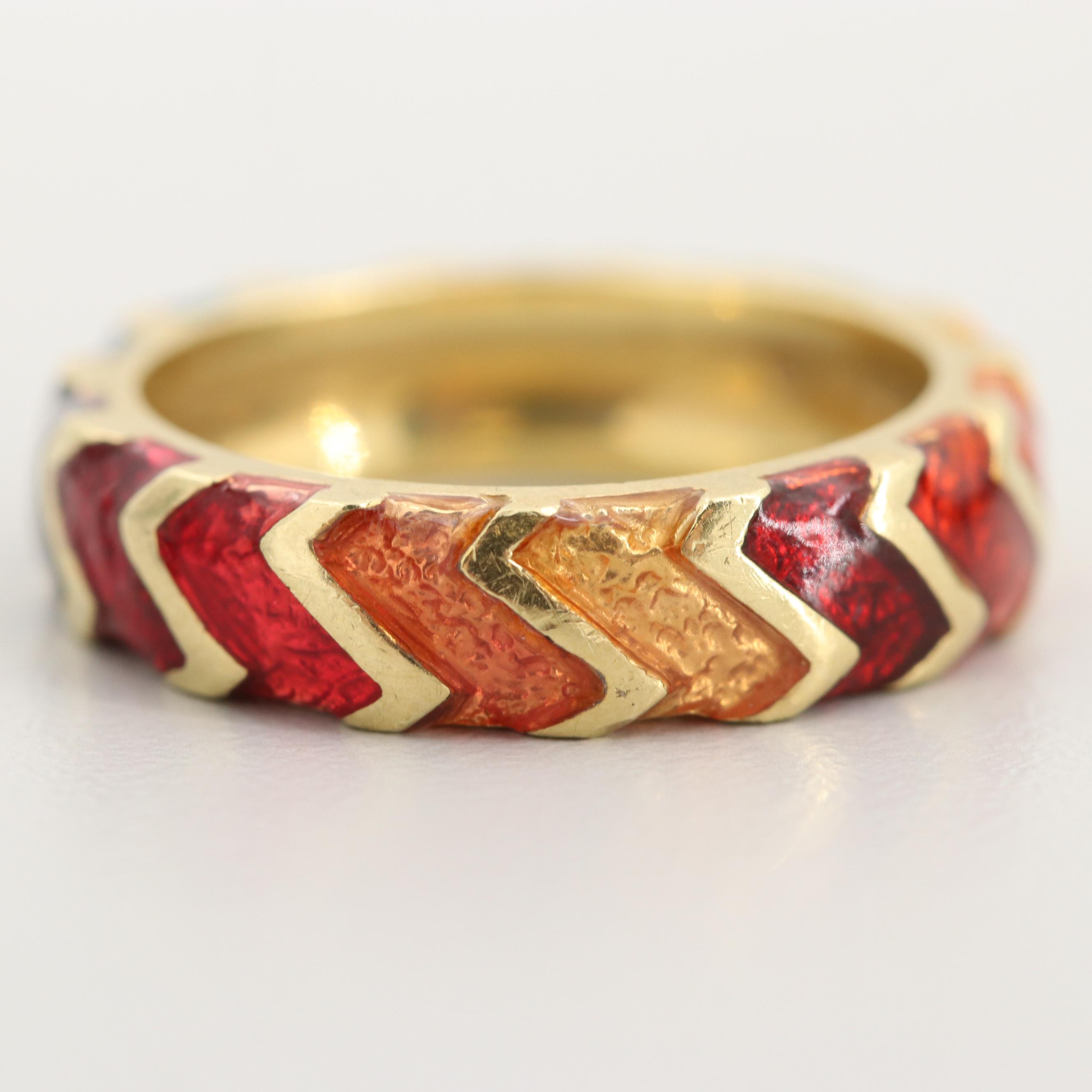 Hidalgo 18K Yellow Gold Band with Rainbow Colored Enamel Accents