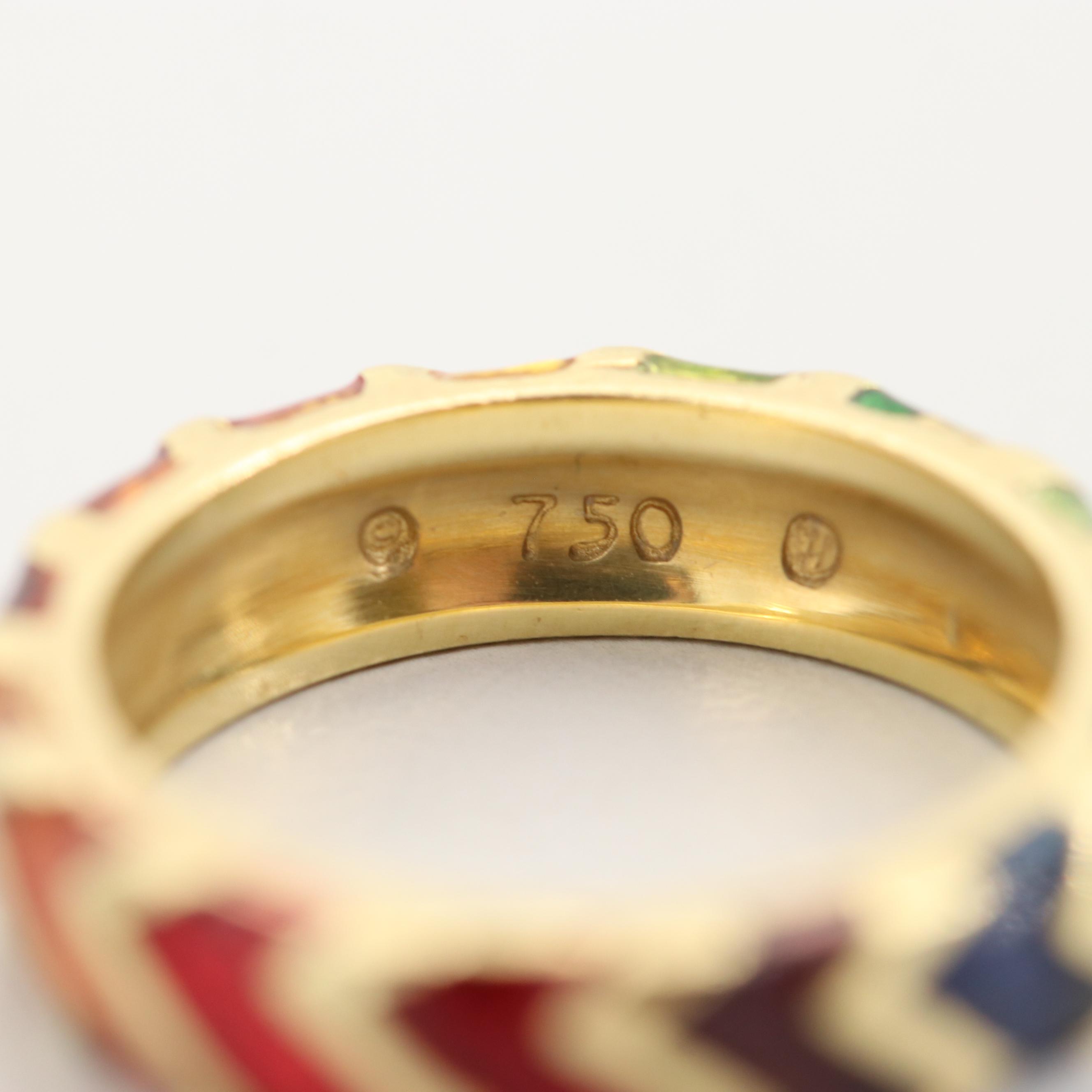 Hidalgo 18K Yellow Gold Band with Rainbow Colored Enamel Accents