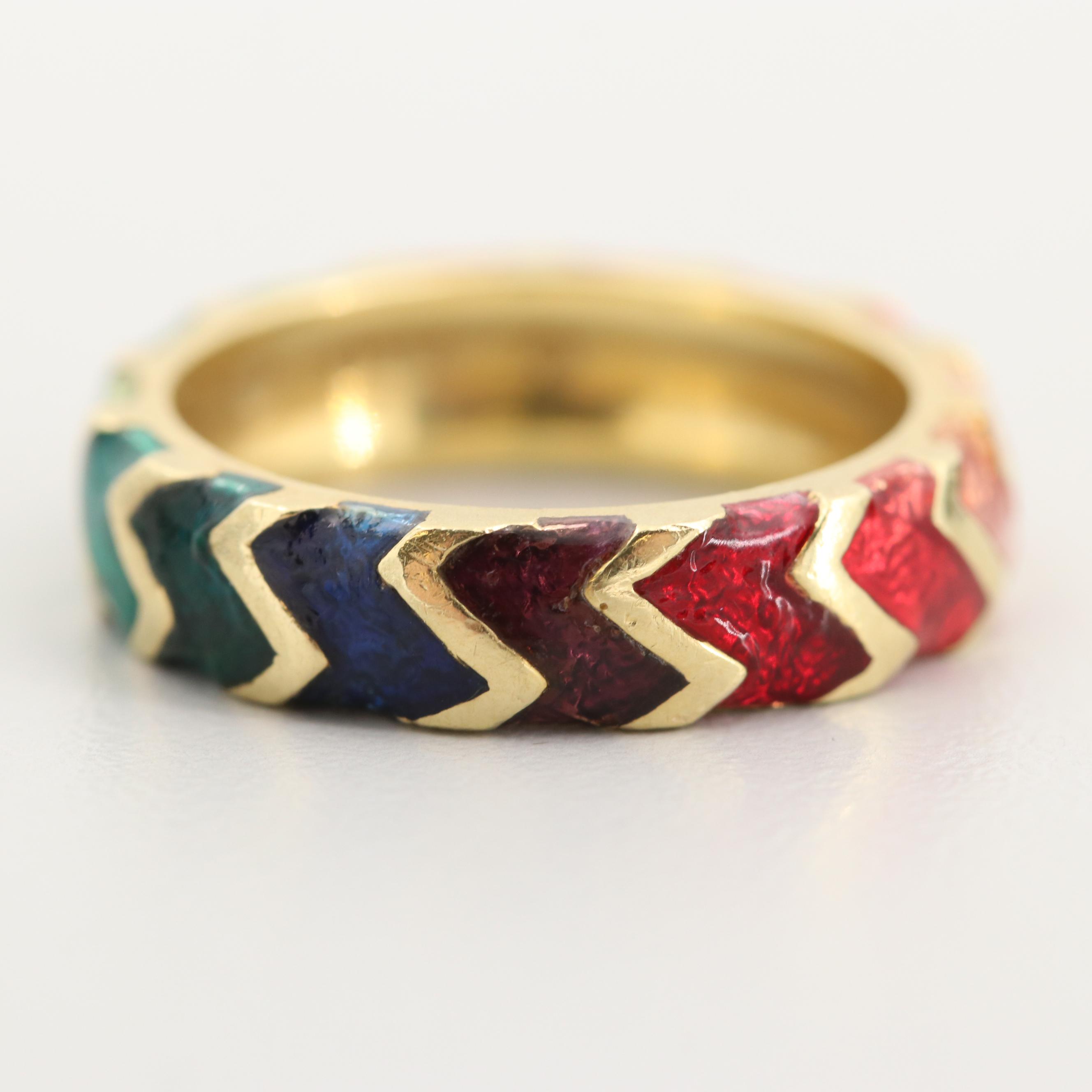 Hidalgo 18K Yellow Gold Band with Rainbow Colored Enamel Accents