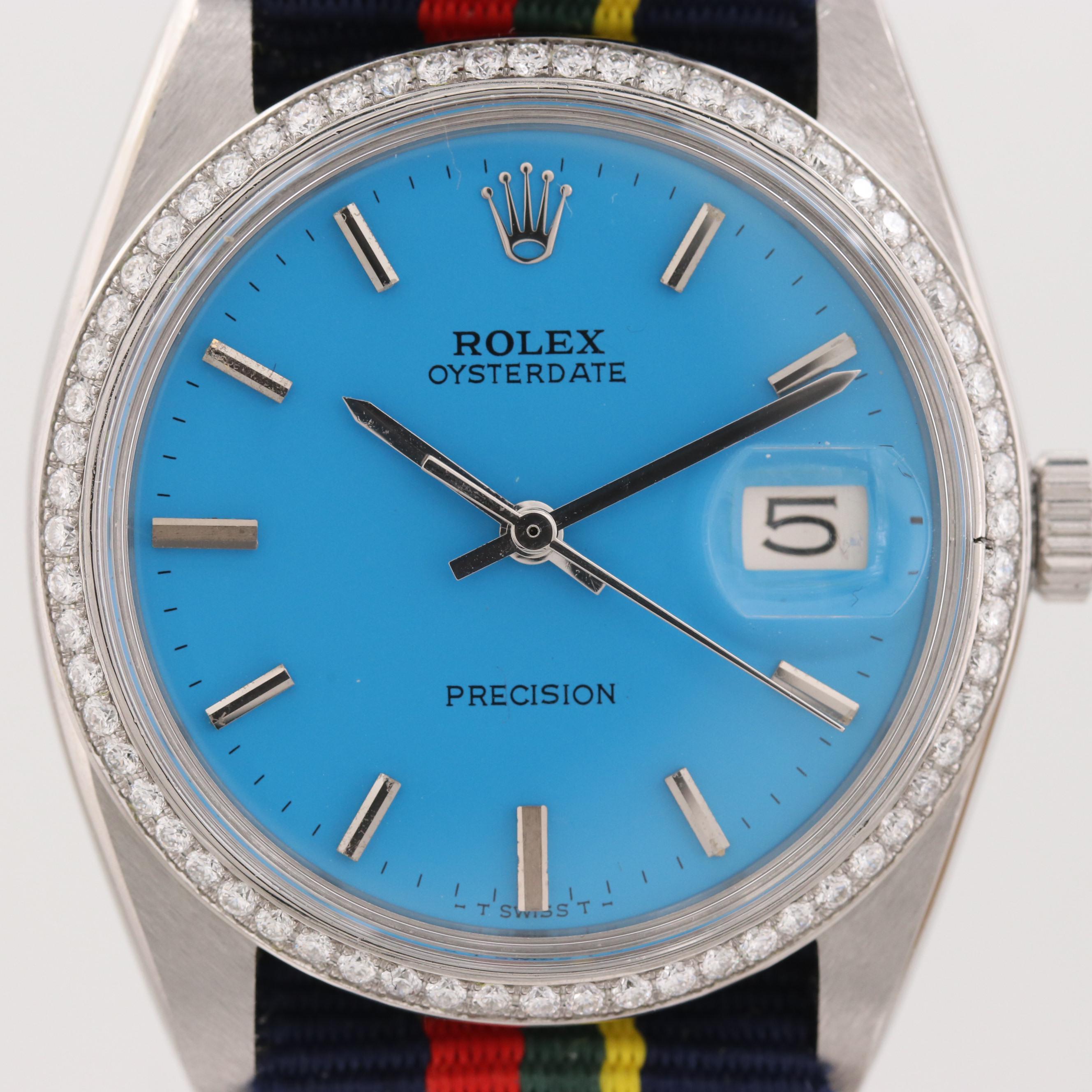 Vintage Rolex Oysterdate Stainless Steel Watch With Diamond Bezel,1964