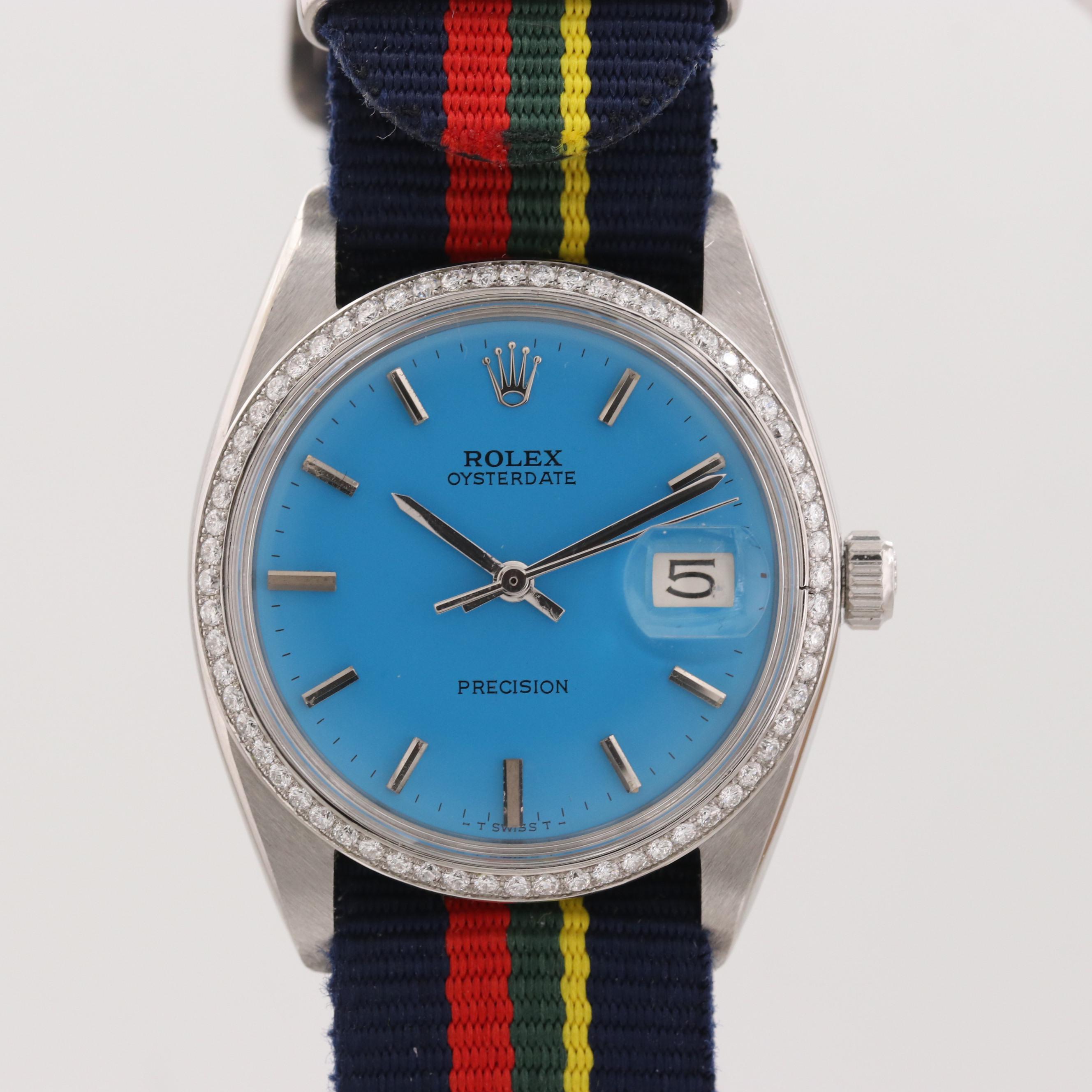 Vintage Rolex Oysterdate Stainless Steel Watch With Diamond Bezel,1964