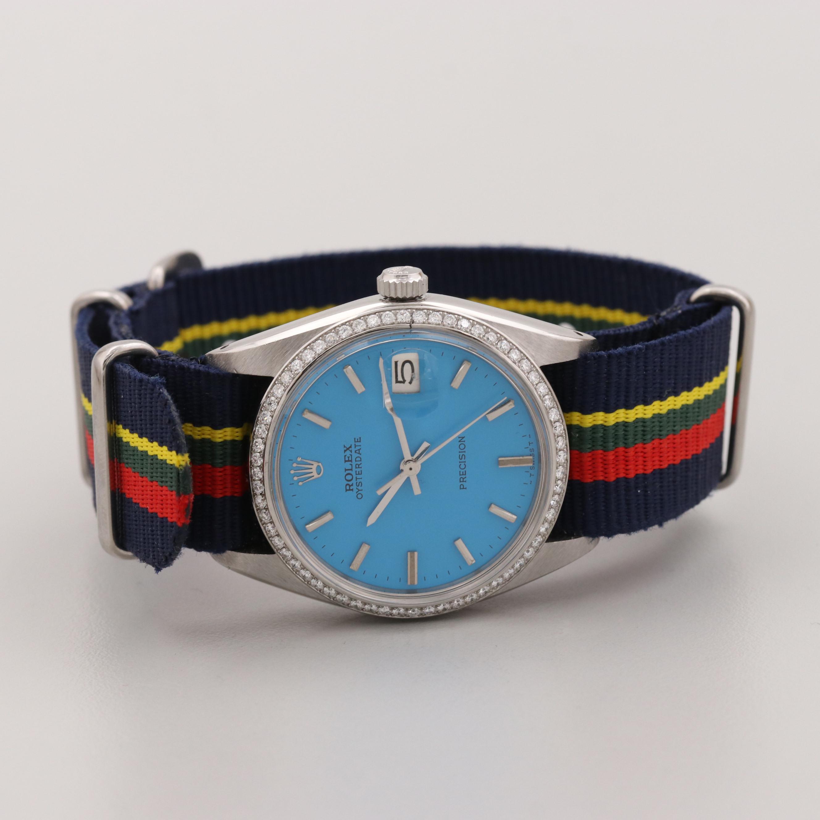 Vintage Rolex Oysterdate Stainless Steel Watch With Diamond Bezel,1964