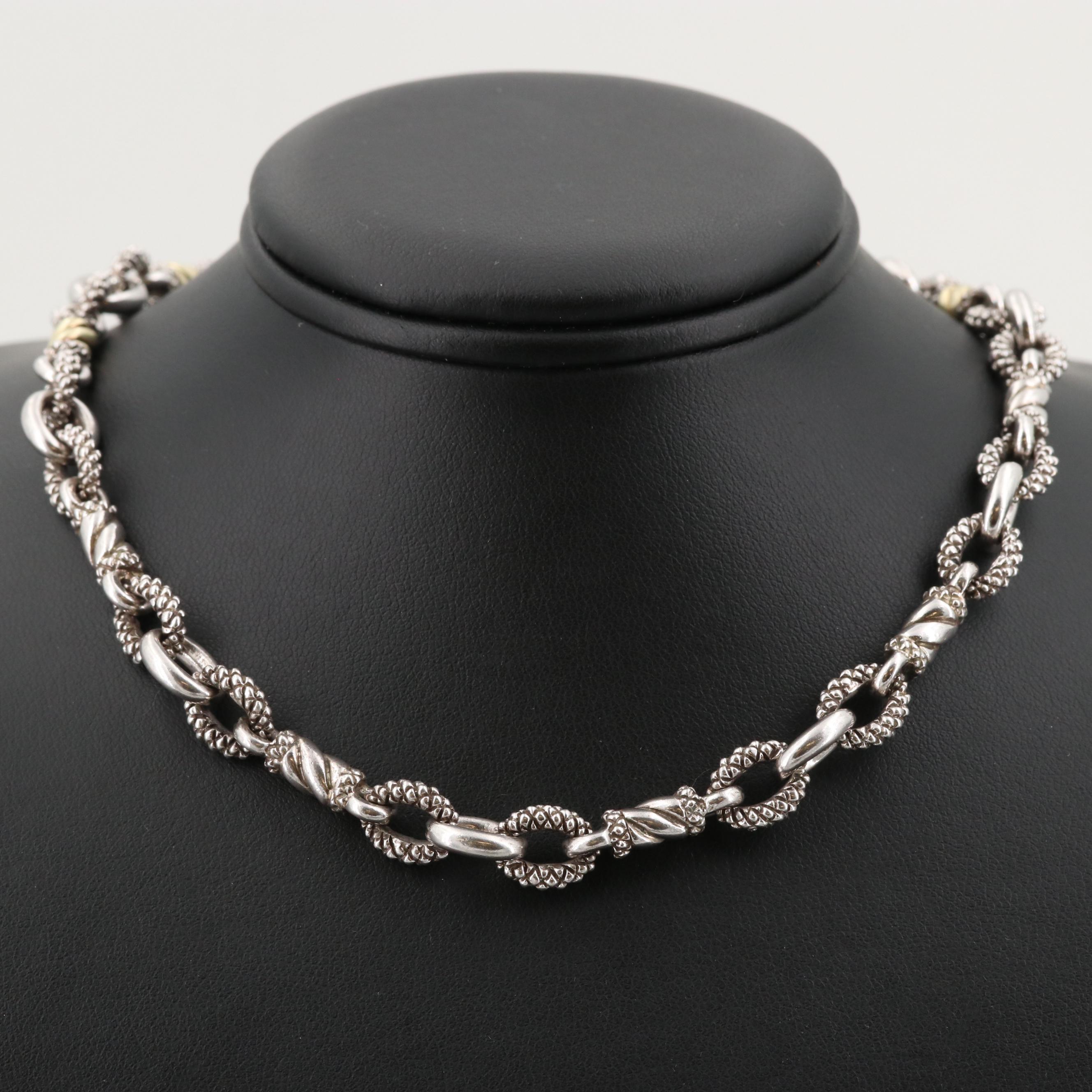 Judith Ripka Sterling Silver Diamond Necklace with 18K Yellow Gold Accent