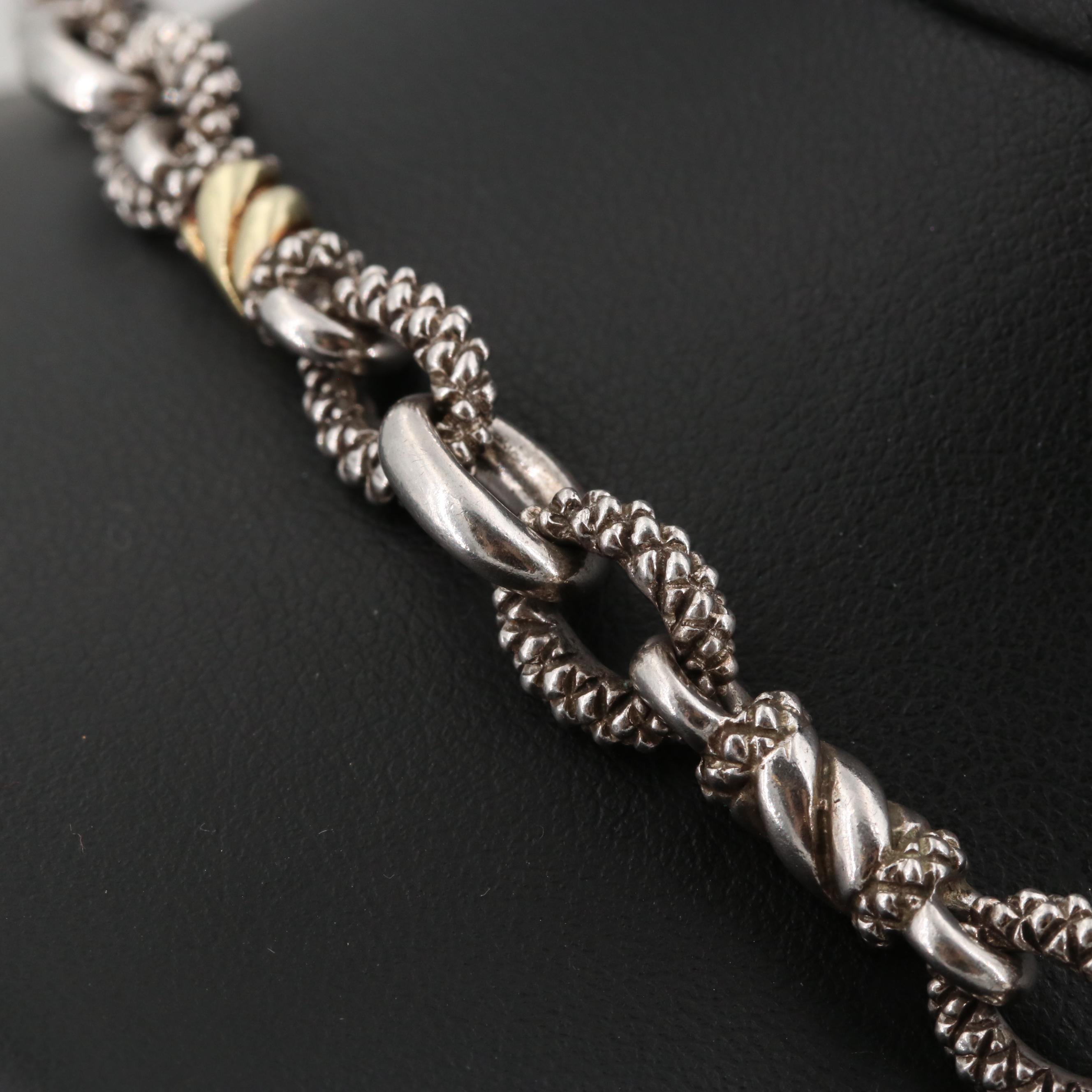 Judith Ripka Sterling Silver Diamond Necklace with 18K Yellow Gold Accent