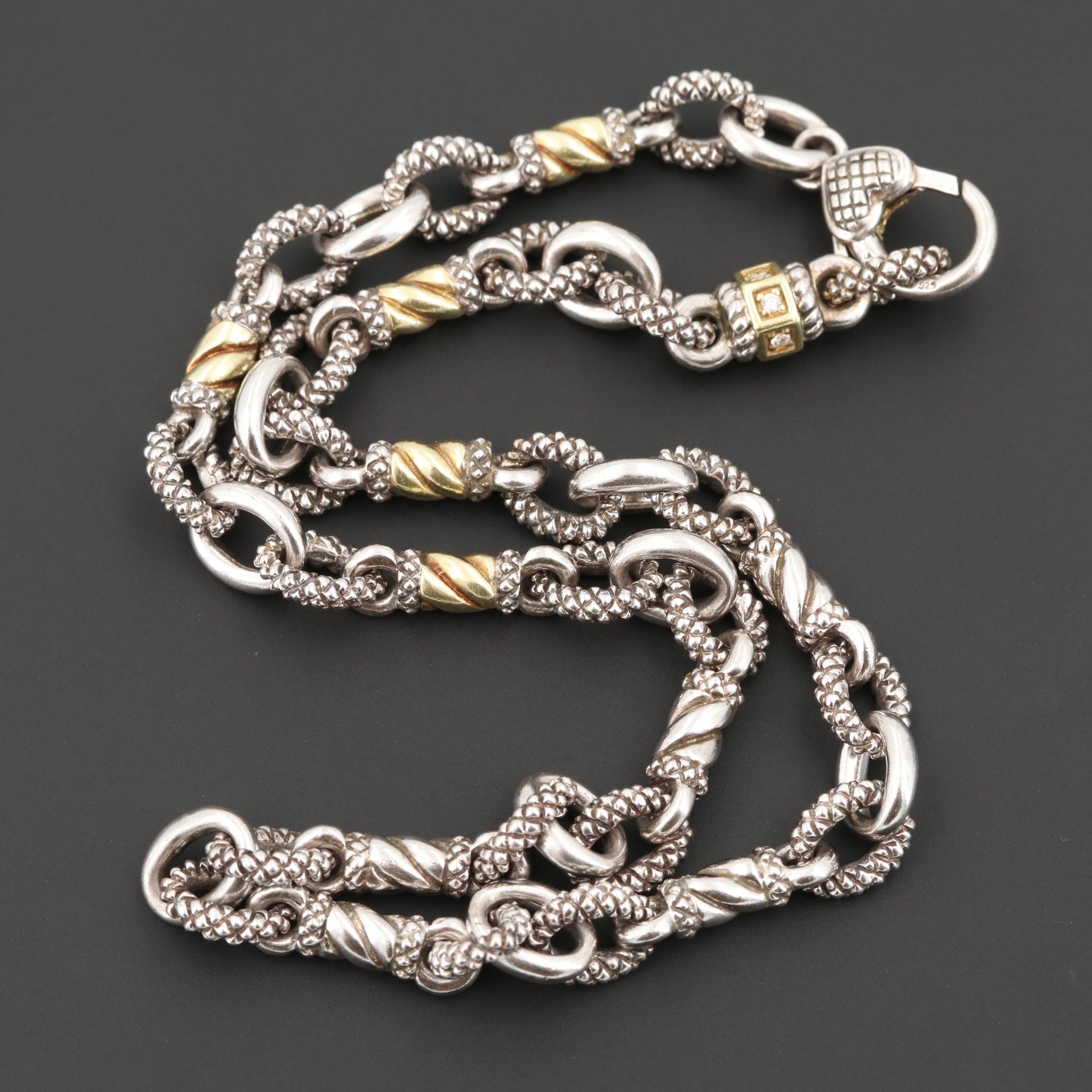 Judith Ripka Sterling Silver Diamond Necklace with 18K Yellow Gold Accent