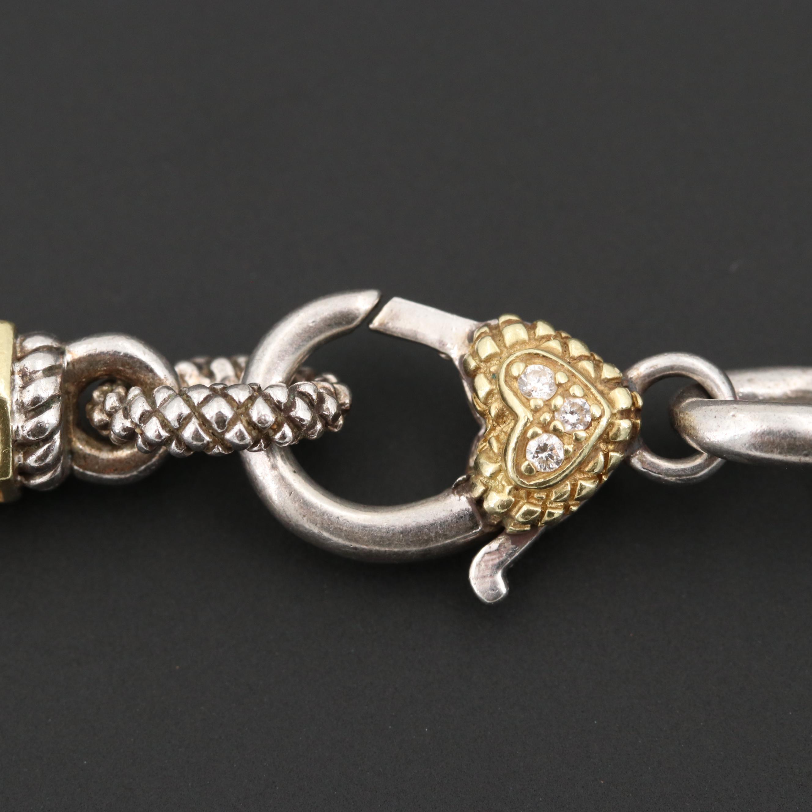 Judith Ripka Sterling Silver Diamond Necklace with 18K Yellow Gold Accent