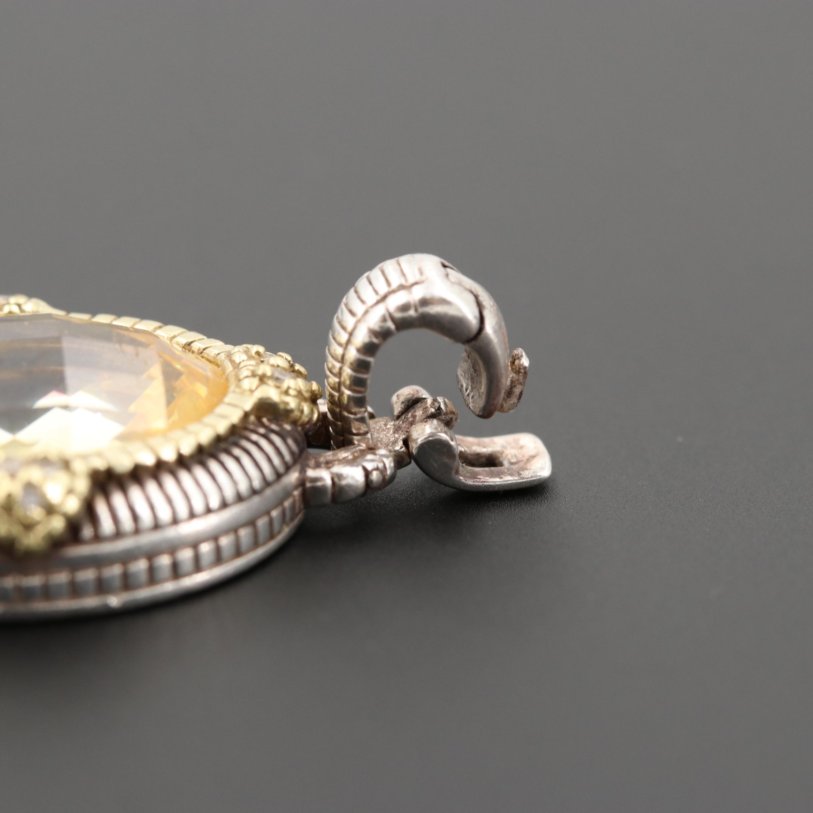 Judith Ripka Sterling Silver Citrine and Diamond Enhancer Pendant