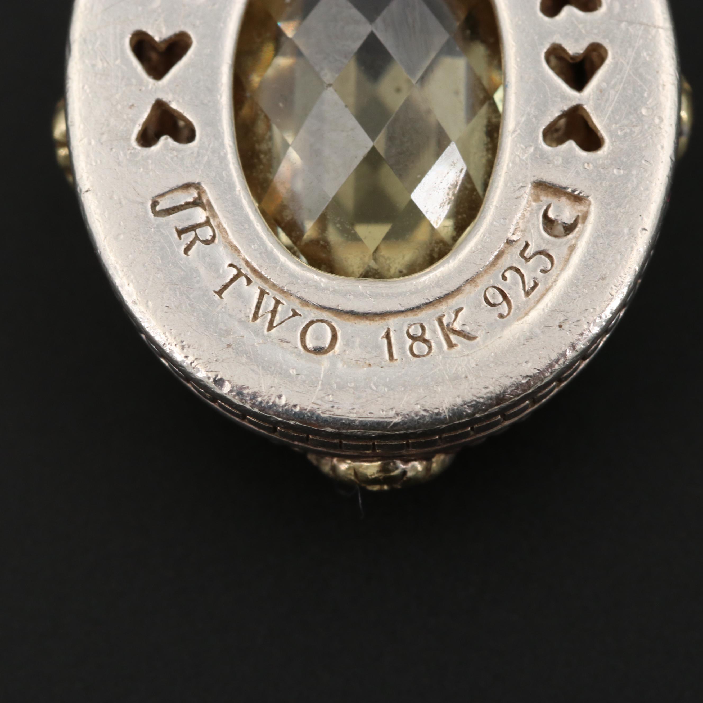 Judith Ripka Sterling Silver Citrine and Diamond Enhancer Pendant