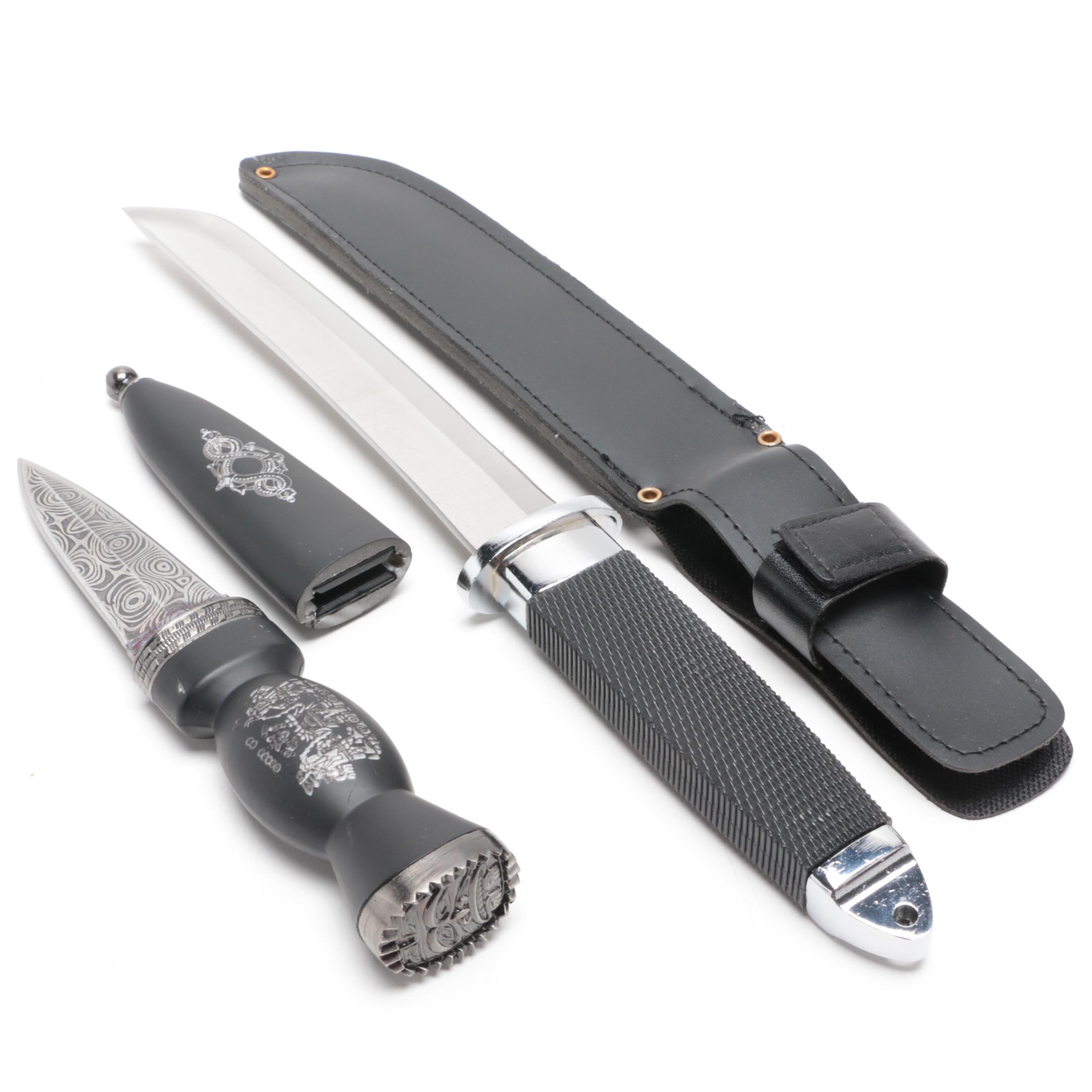 Fixed Blade Dagger with Sheath and Budk Military Style Tanto Knife