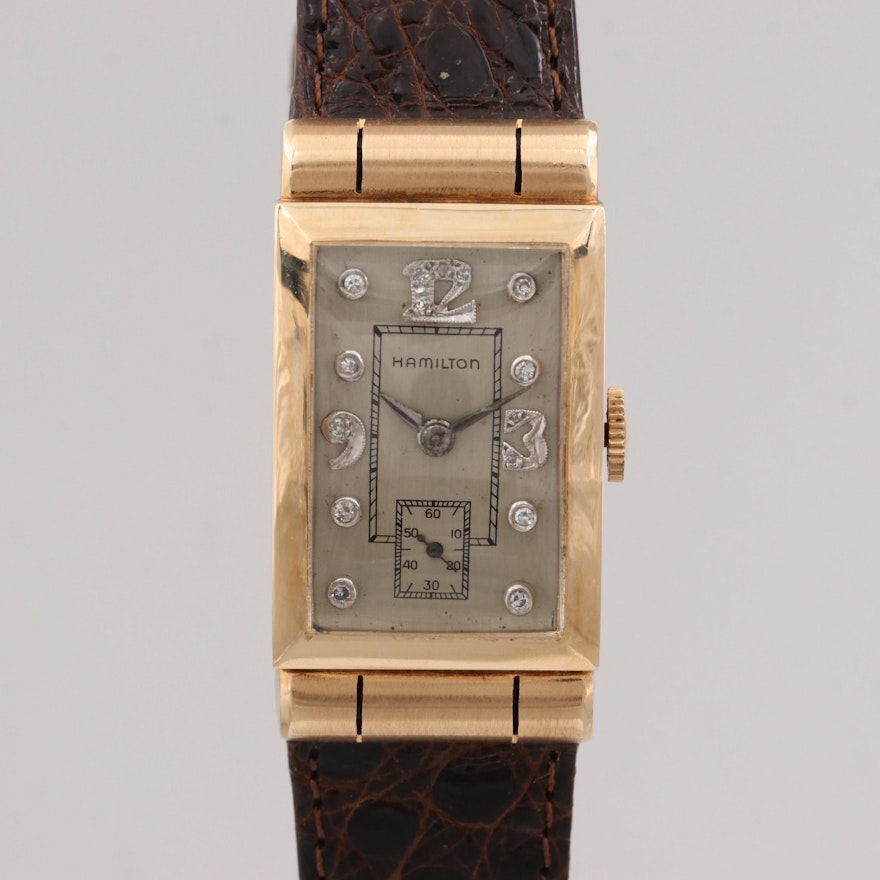 Vintage Hamilton 14K Gold Diamond Dial Stem Wind Wristwatch