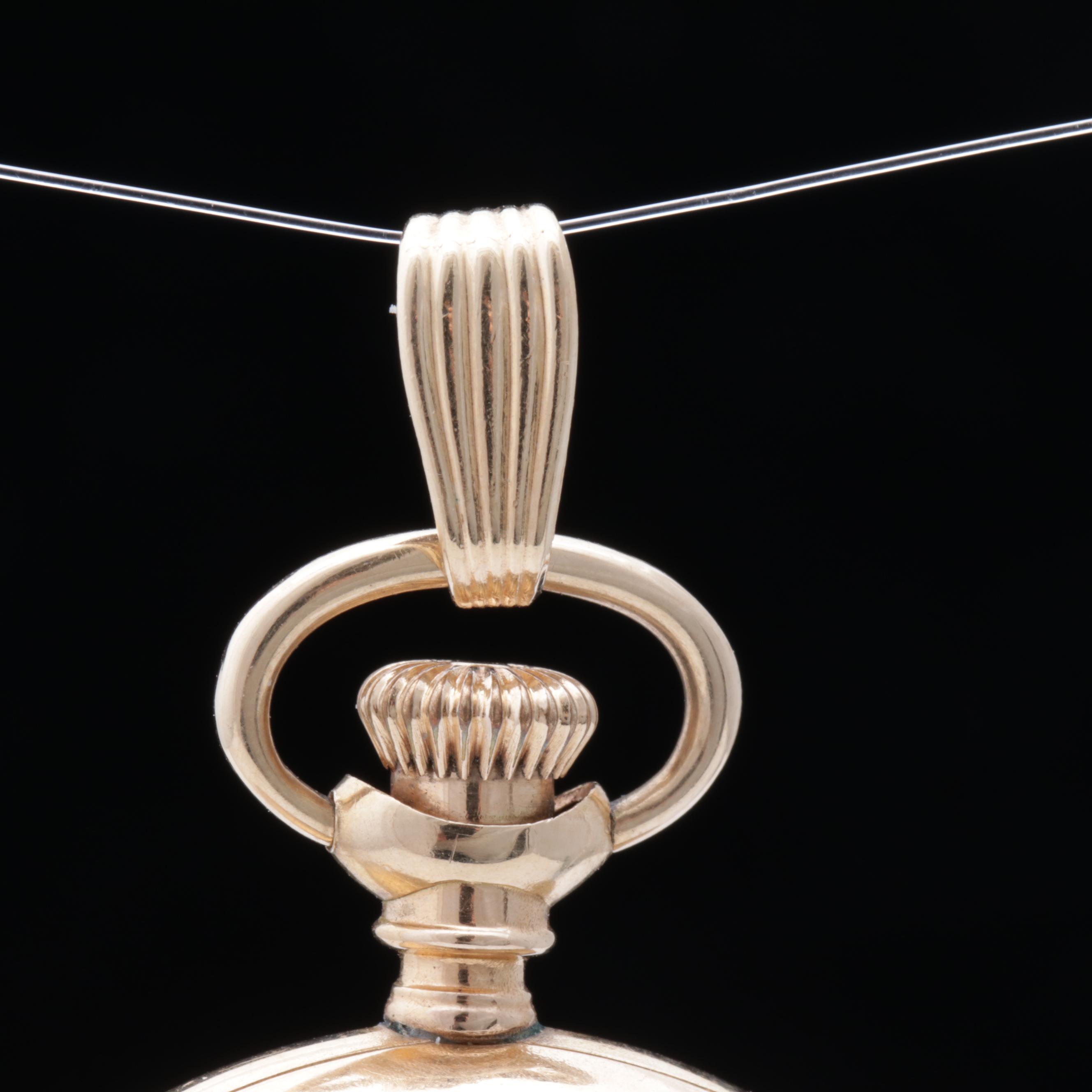 Elgin 14K Yellow Gold Old Mine Cut Diamond Pendant Watch, Early 1900s