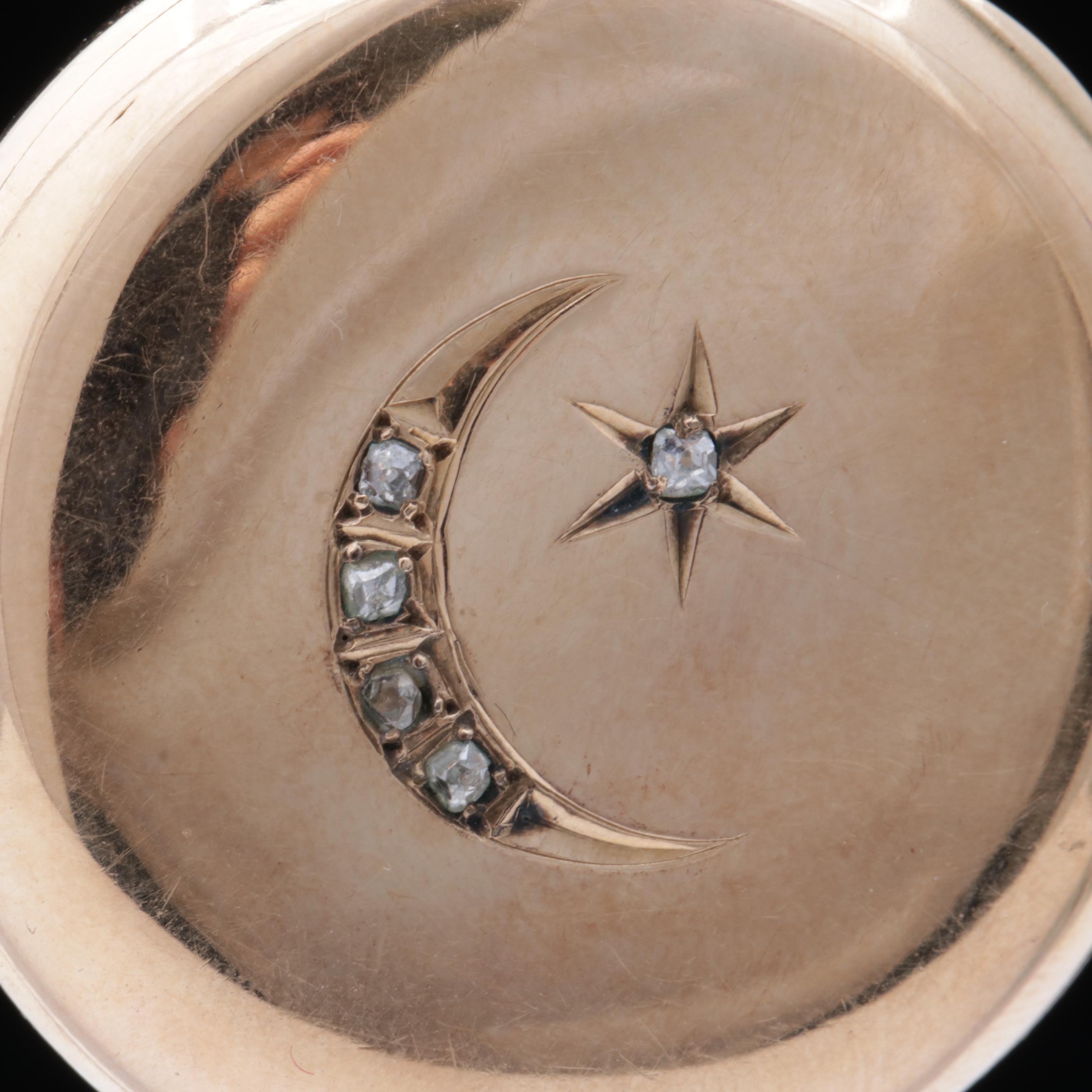 Elgin 14K Yellow Gold Old Mine Cut Diamond Pendant Watch, Early 1900s