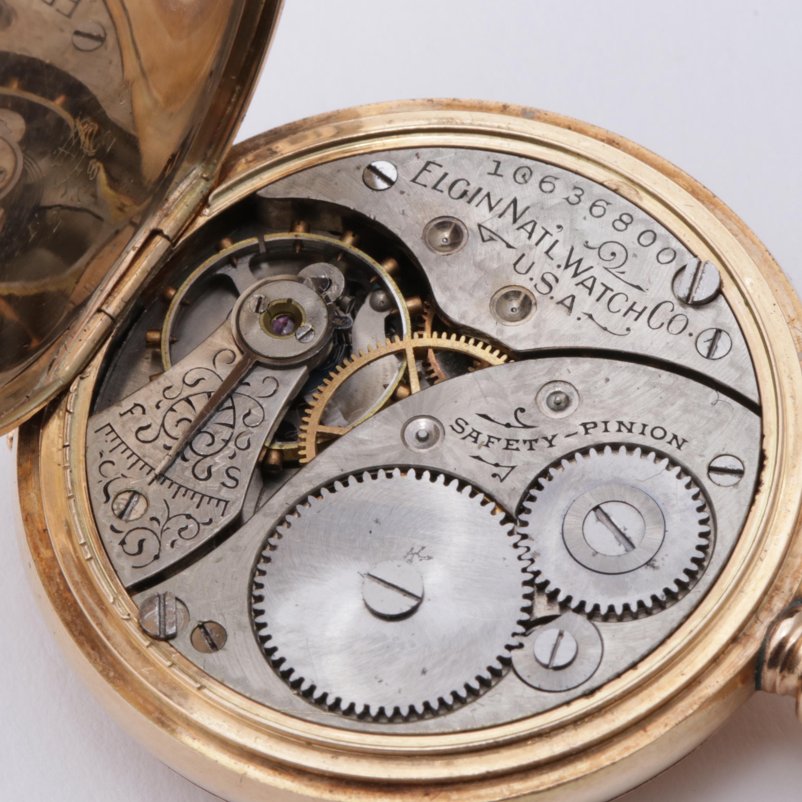 Elgin 14K Yellow Gold Old Mine Cut Diamond Pendant Watch, Early 1900s