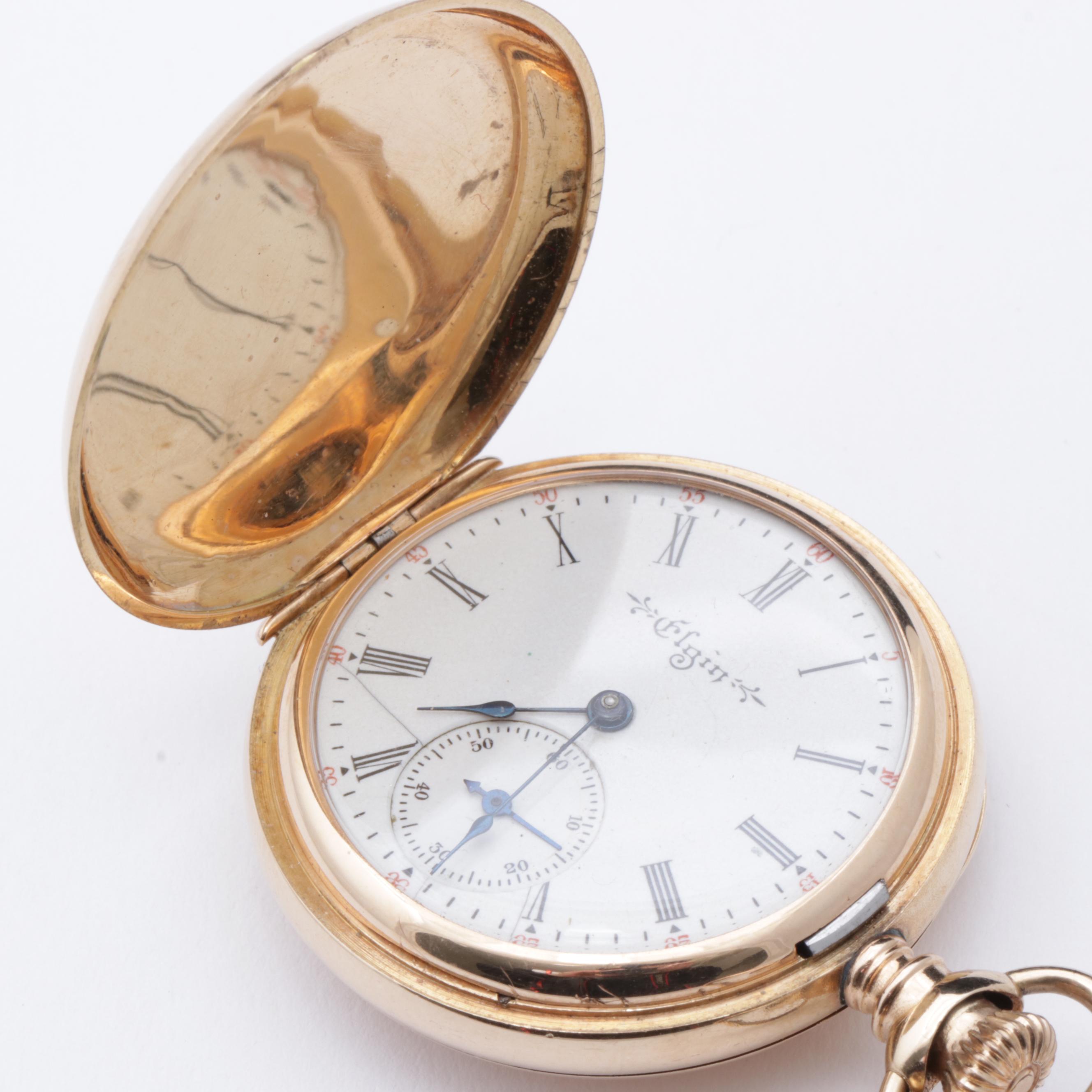 Elgin 14K Yellow Gold Old Mine Cut Diamond Pendant Watch, Early 1900s