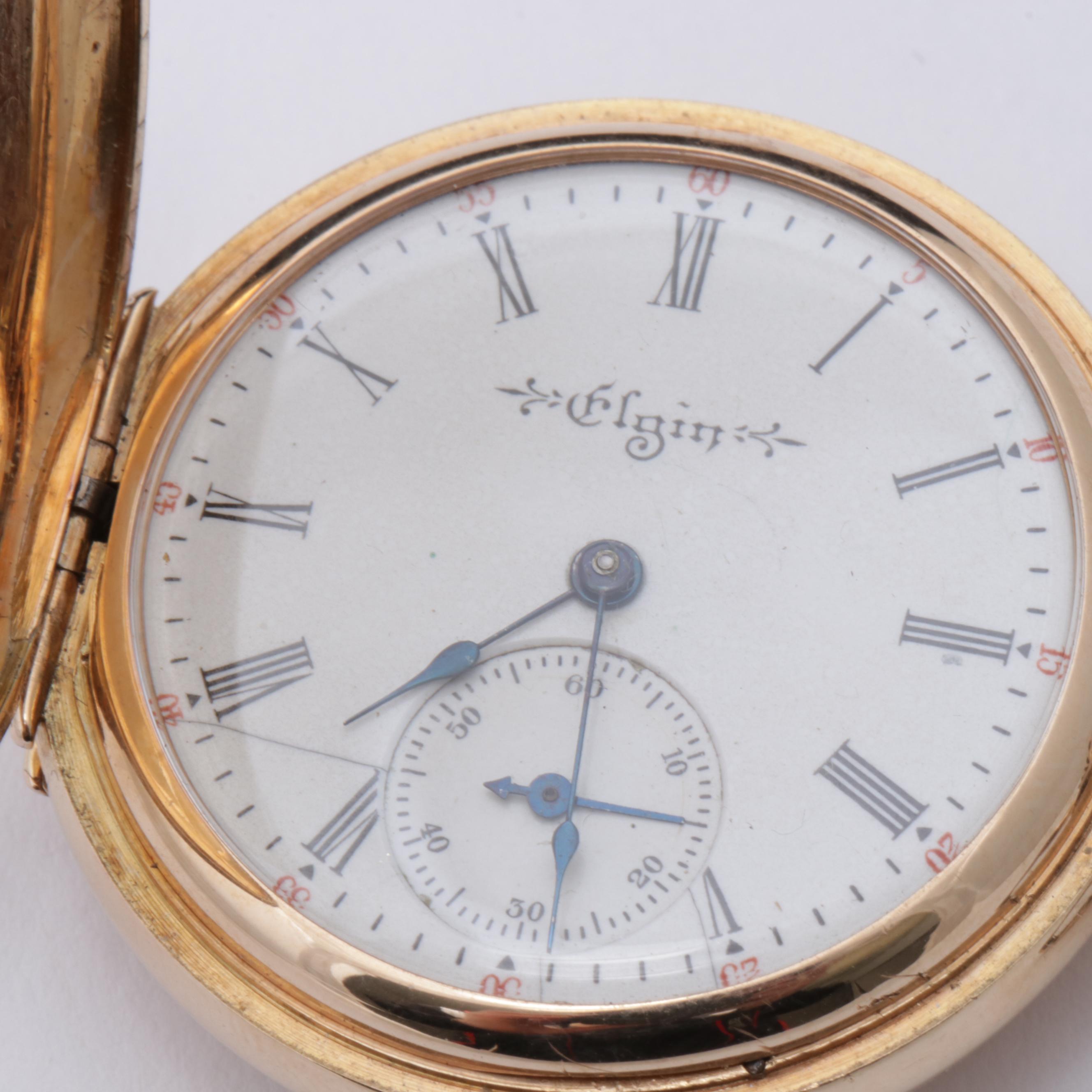 Elgin 14K Yellow Gold Old Mine Cut Diamond Pendant Watch, Early 1900s