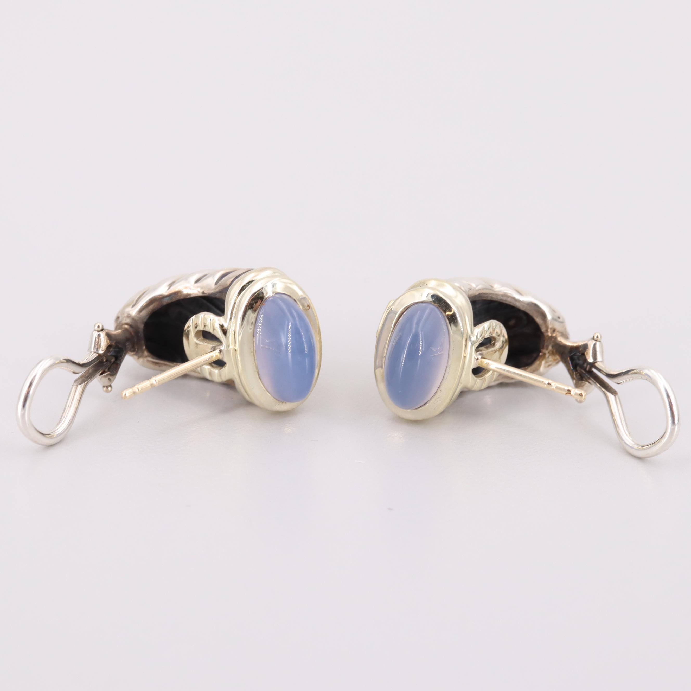 David Yurman "Renaissance" Sterling and 14K Chalcedony and Iolite Earrings