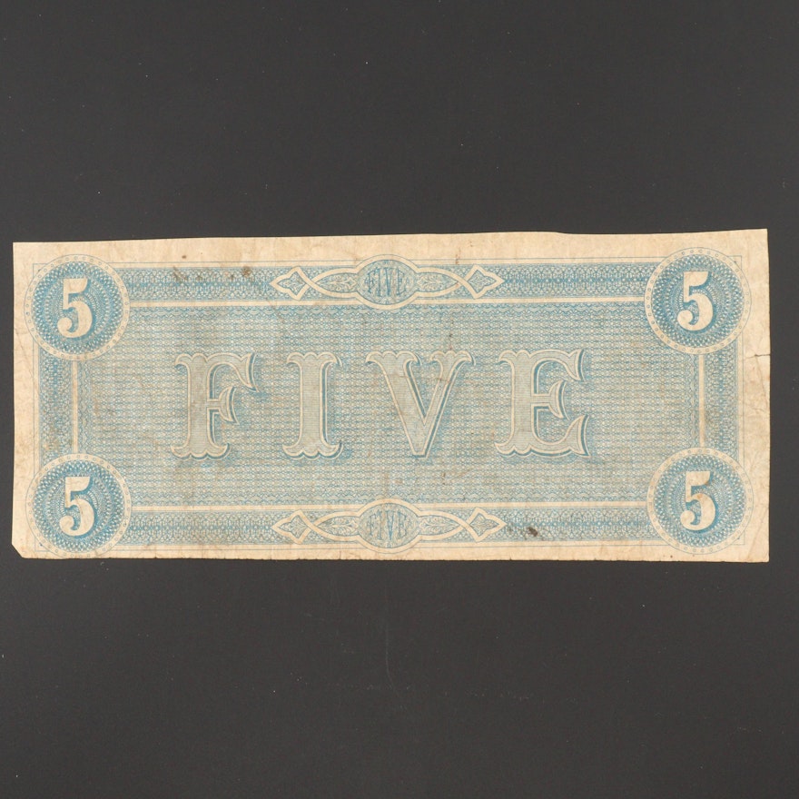 Five Dollar Note From Confederate States Of America