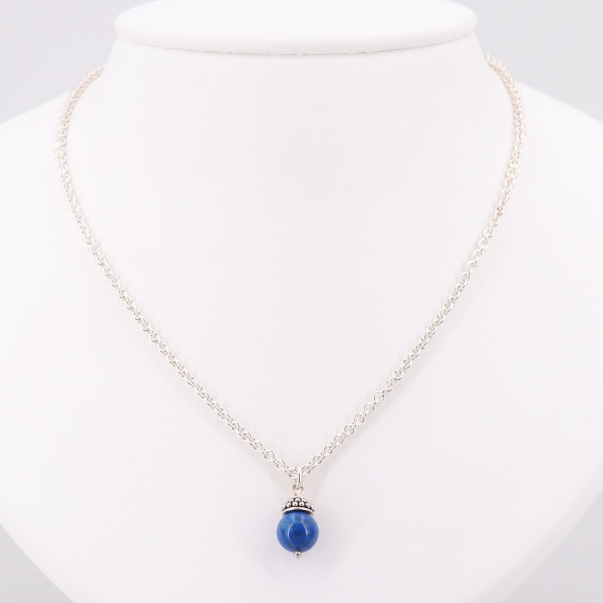 Sterling Silver Endless Necklace with Lapis Lazuli Pendant